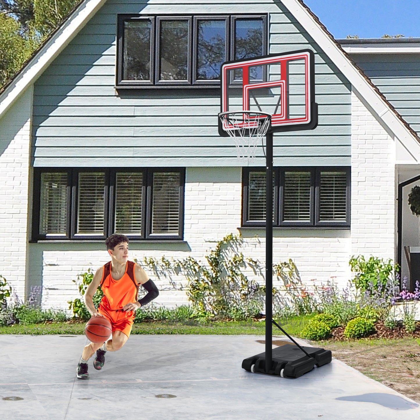 Adjustable Height Portable Basketball System with Wheels and Stable Base_22