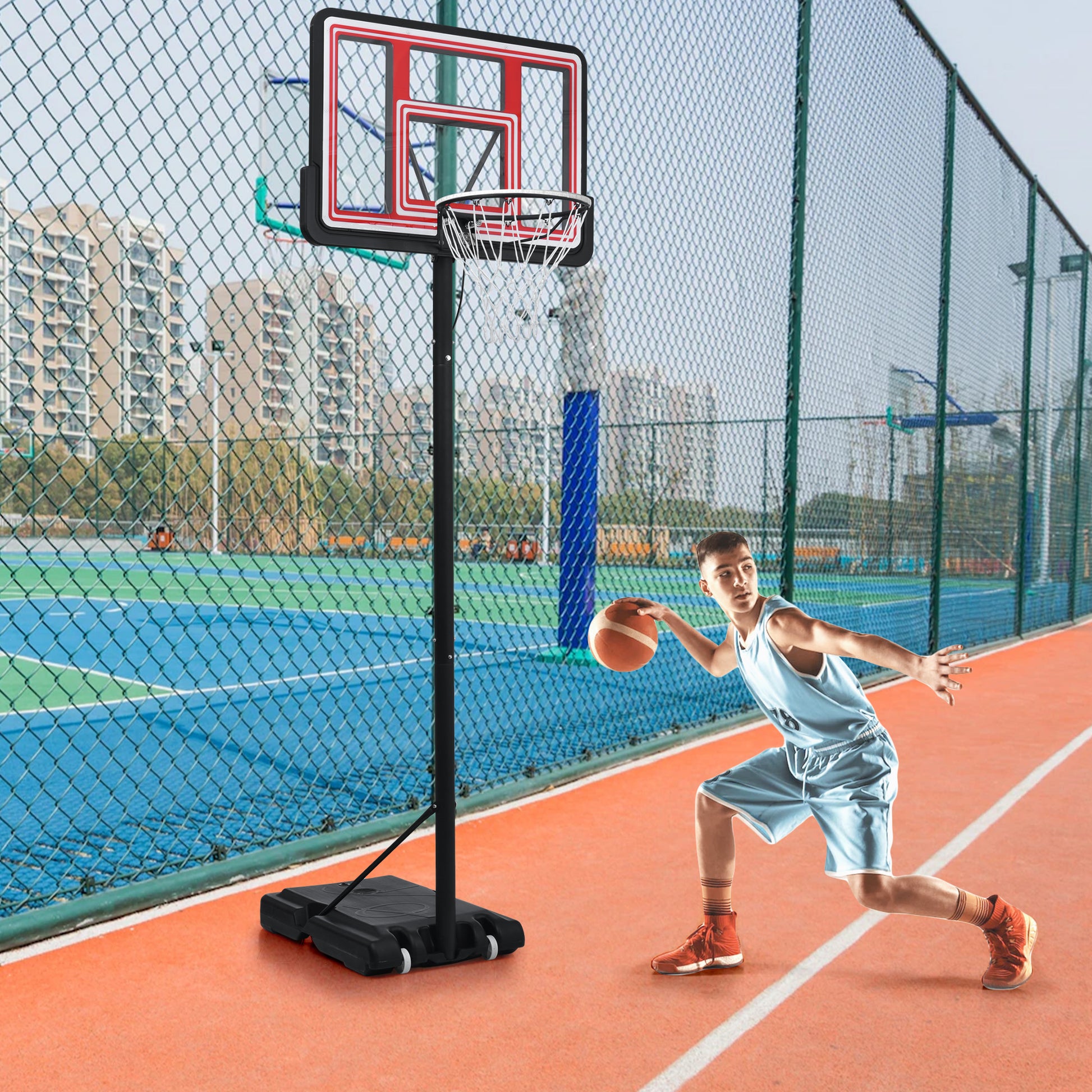 Adjustable Height Portable Basketball System with Wheels and Stable Base_23