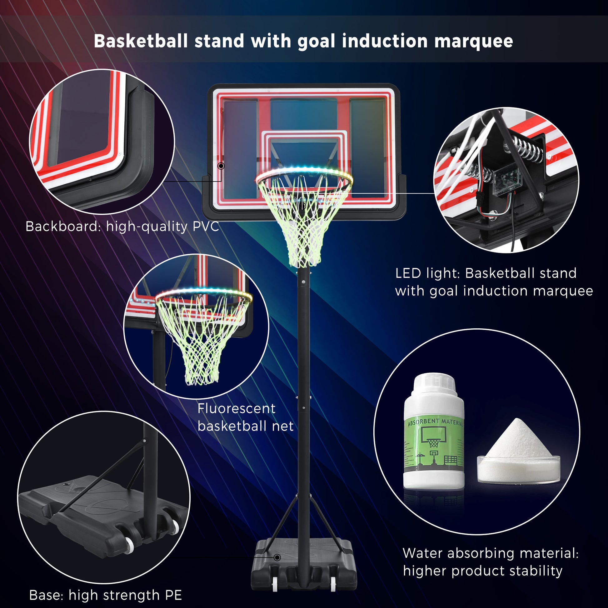 Adjustable Height Portable Basketball System with Wheels and Stable Base_20