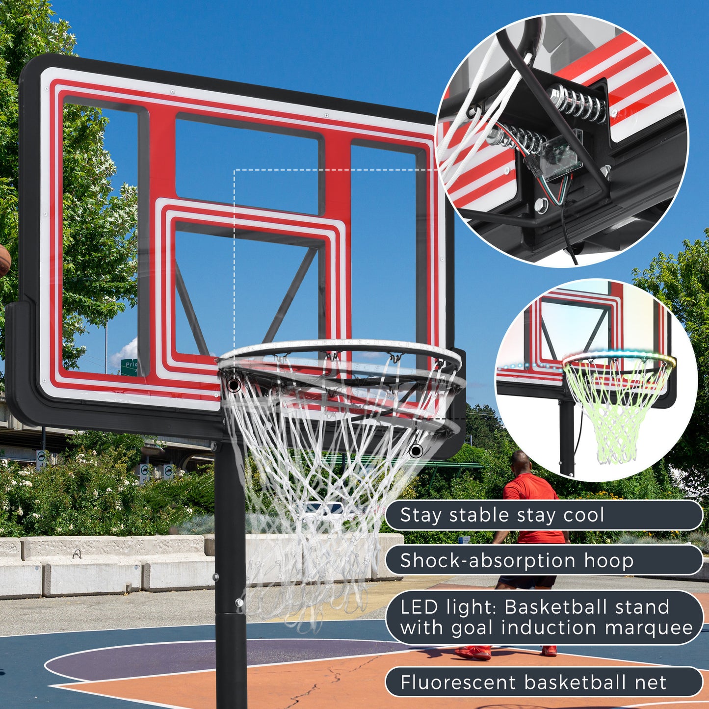 Adjustable Height Portable Basketball System with Wheels and Stable Base_25