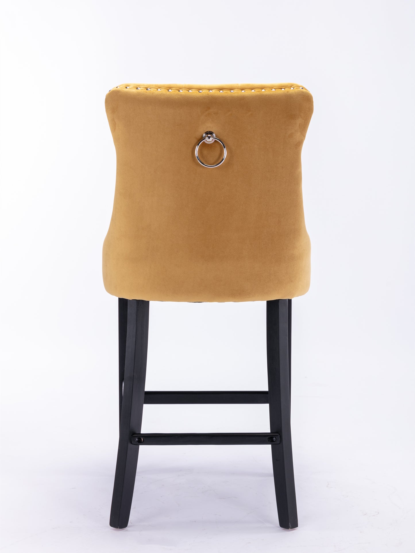 2 pcs High-End Chrome Detailed Tufted Contemporary Velvet Bar Stool with Wooden Legs- Gold, Black_6