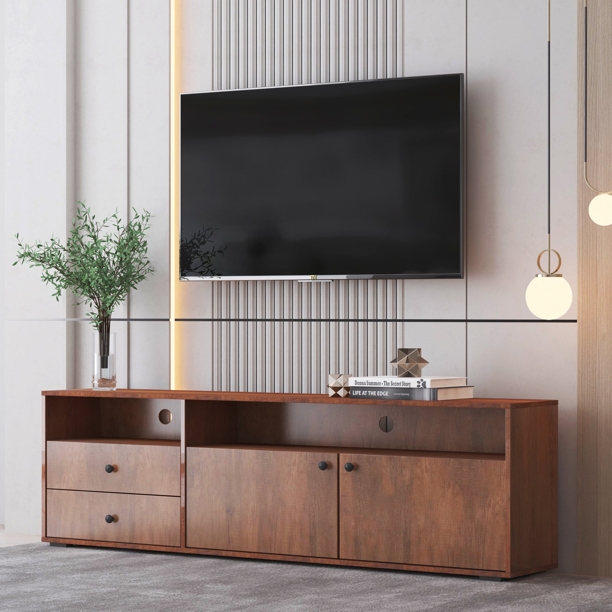 Media Console Entertainment Center Television Table TV Cabinet- Rosewood_2