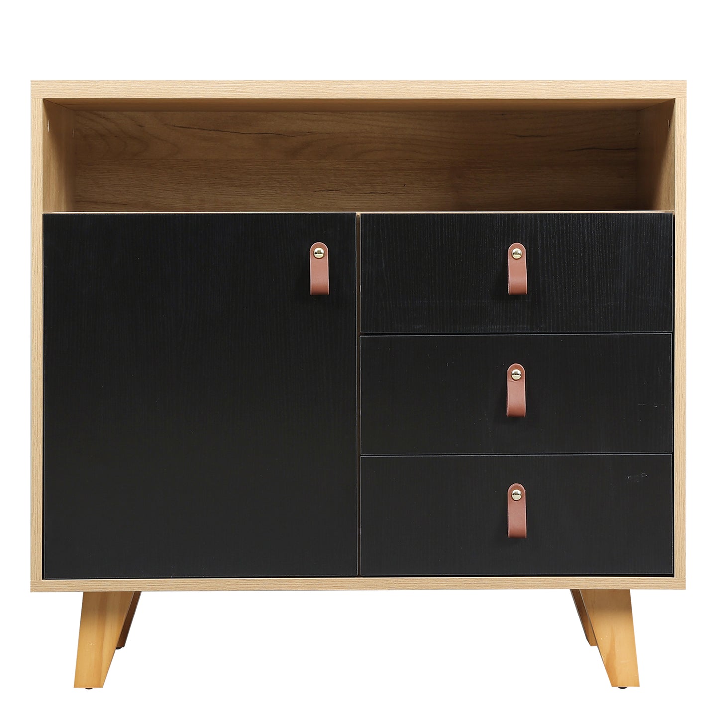 Wood Storage Dresser Cabinet Bar Storage Organizer with PU Handles- Black+Brown_7
