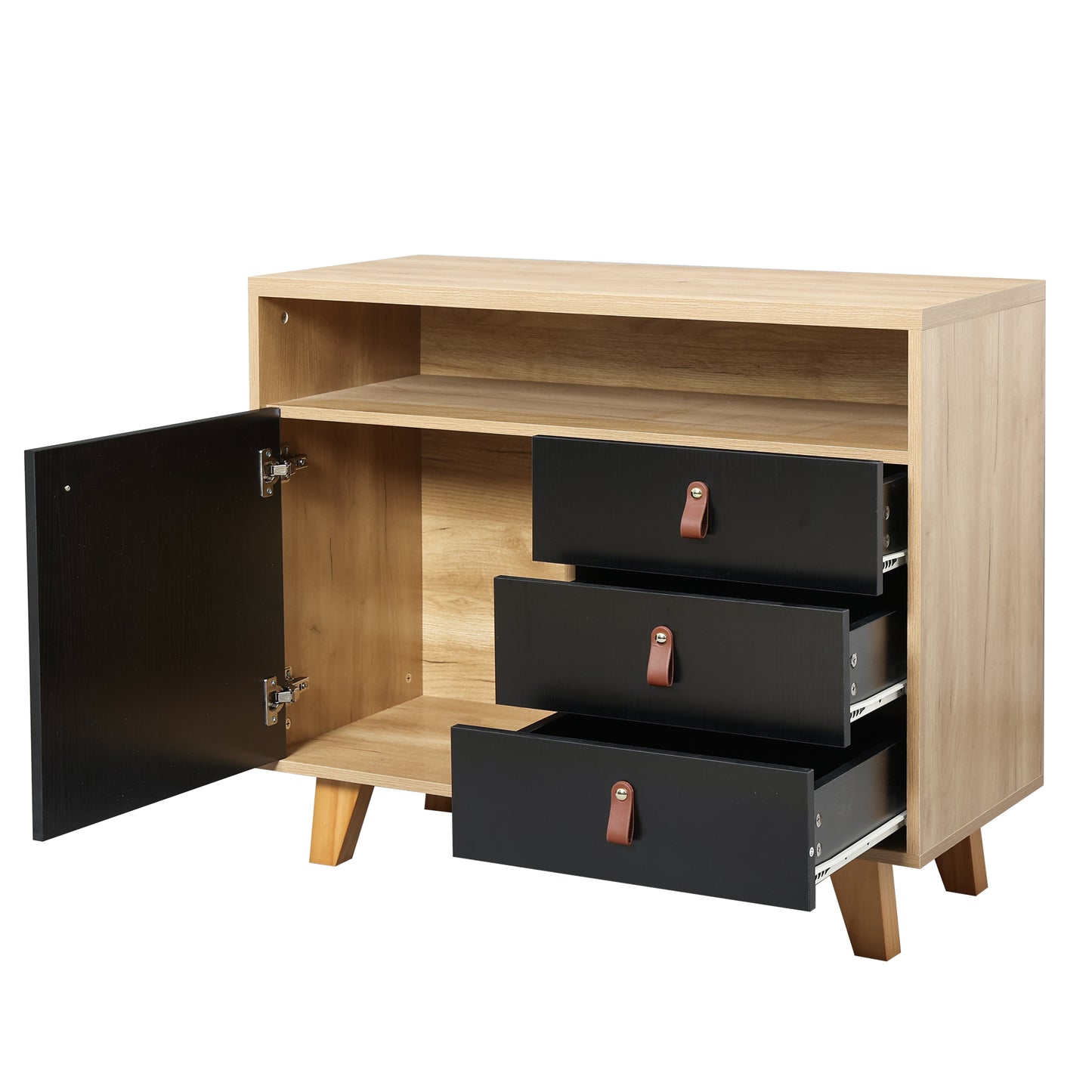 Wood Storage Dresser Cabinet Bar Storage Organizer with PU Handles- Black+Brown_9