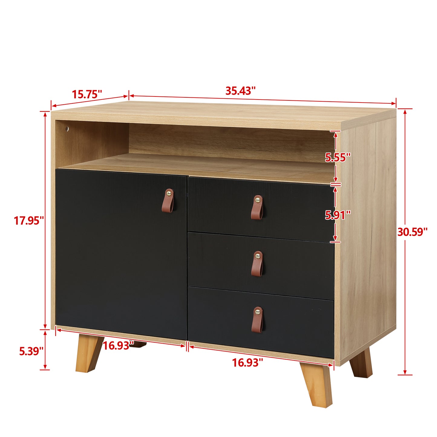 Wood Storage Dresser Cabinet Bar Storage Organizer with PU Handles- Black+Brown_5