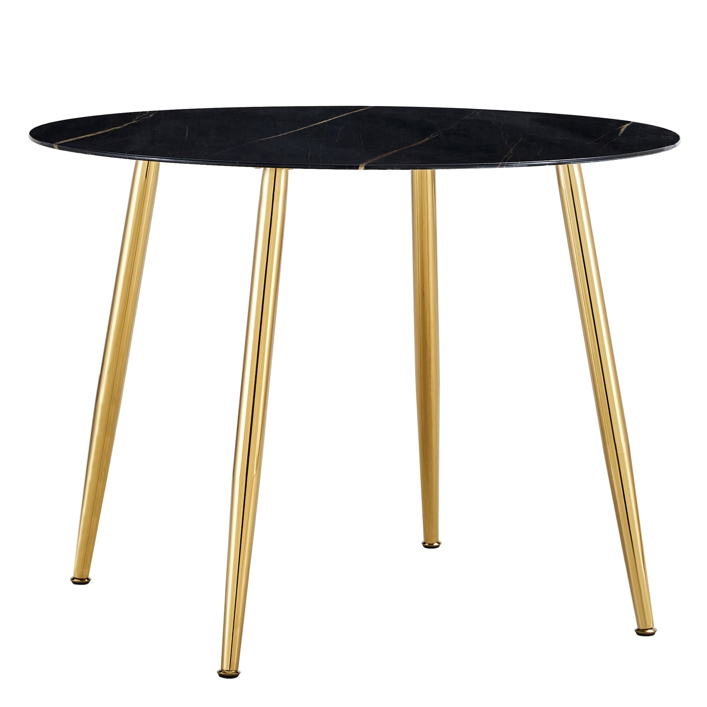 40 inches Modern Minimalist Round Black Marbled Glass Coffee Table with Gold Metal Legs_3