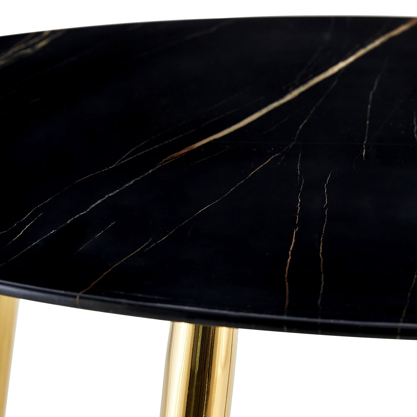 40 inches Modern Minimalist Round Black Marbled Glass Coffee Table with Gold Metal Legs_10