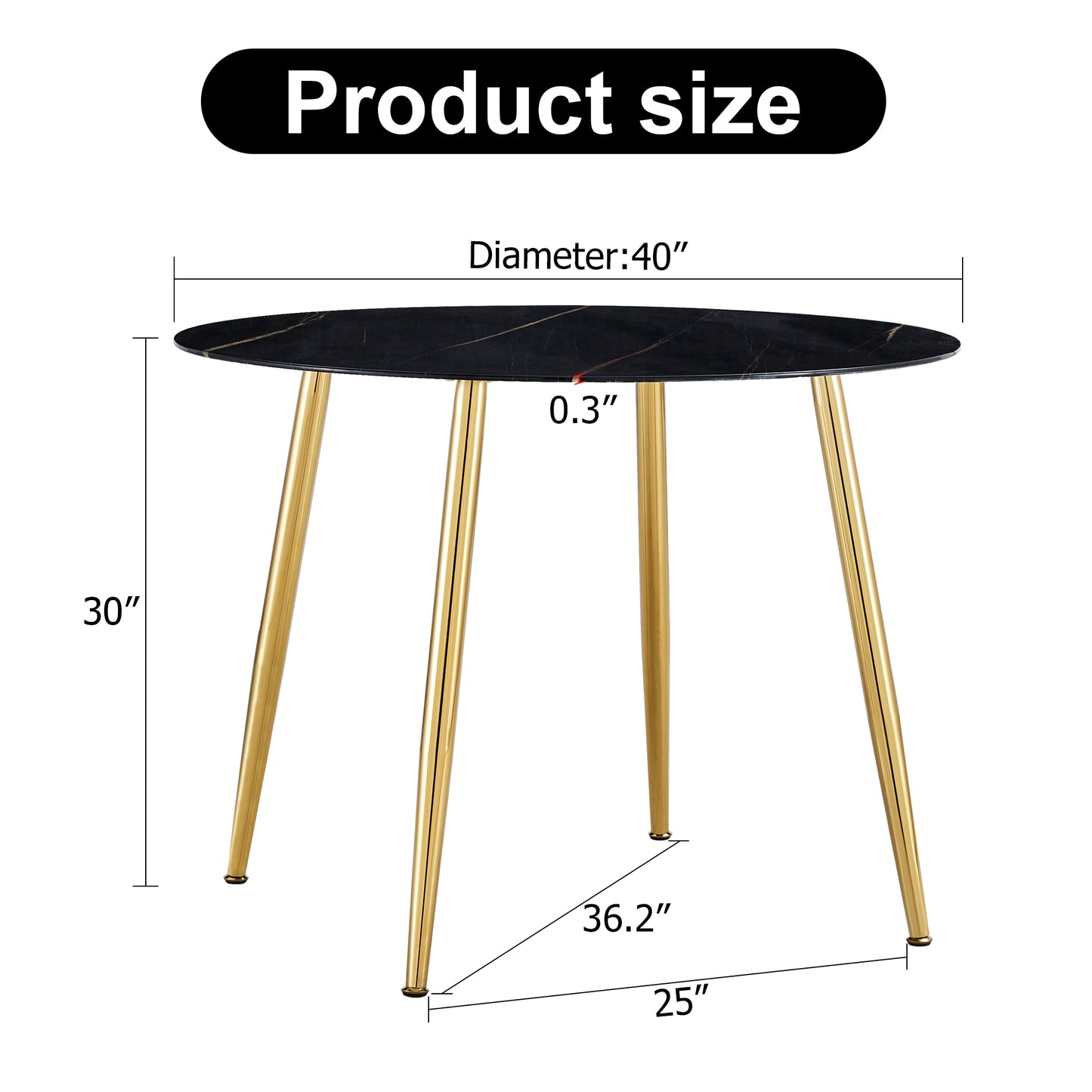 40 inches Modern Minimalist Round Black Marbled Glass Coffee Table with Gold Metal Legs_13