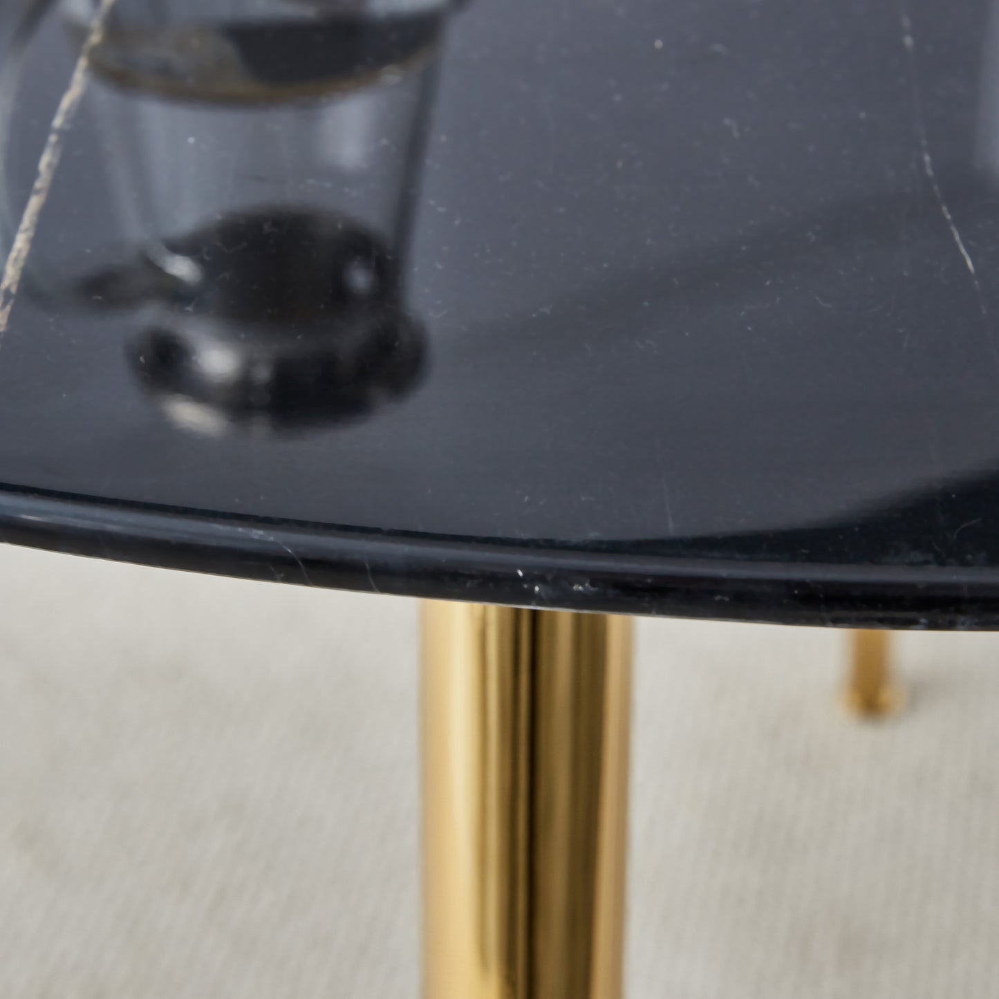 40 inches Modern Minimalist Round Black Marbled Glass Coffee Table with Gold Metal Legs_6