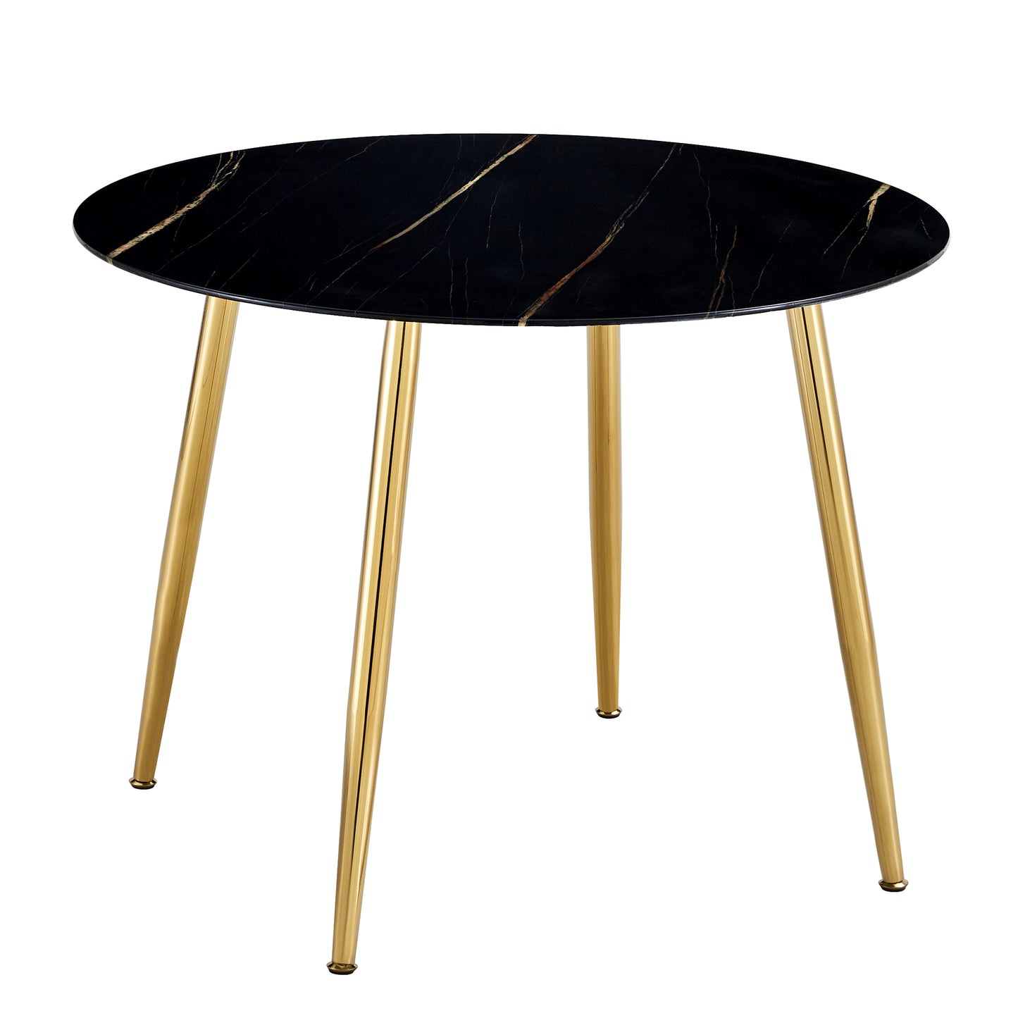 40 inches Modern Minimalist Round Black Marbled Glass Coffee Table with Gold Metal Legs_4