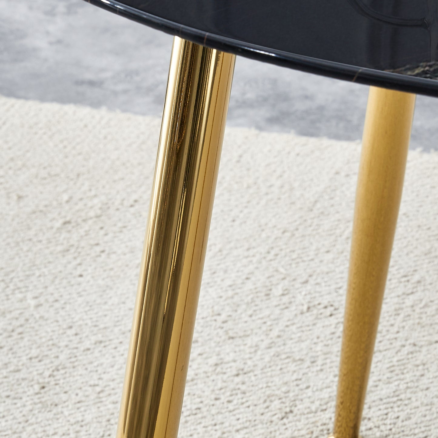 40 inches Modern Minimalist Round Black Marbled Glass Coffee Table with Gold Metal Legs_7