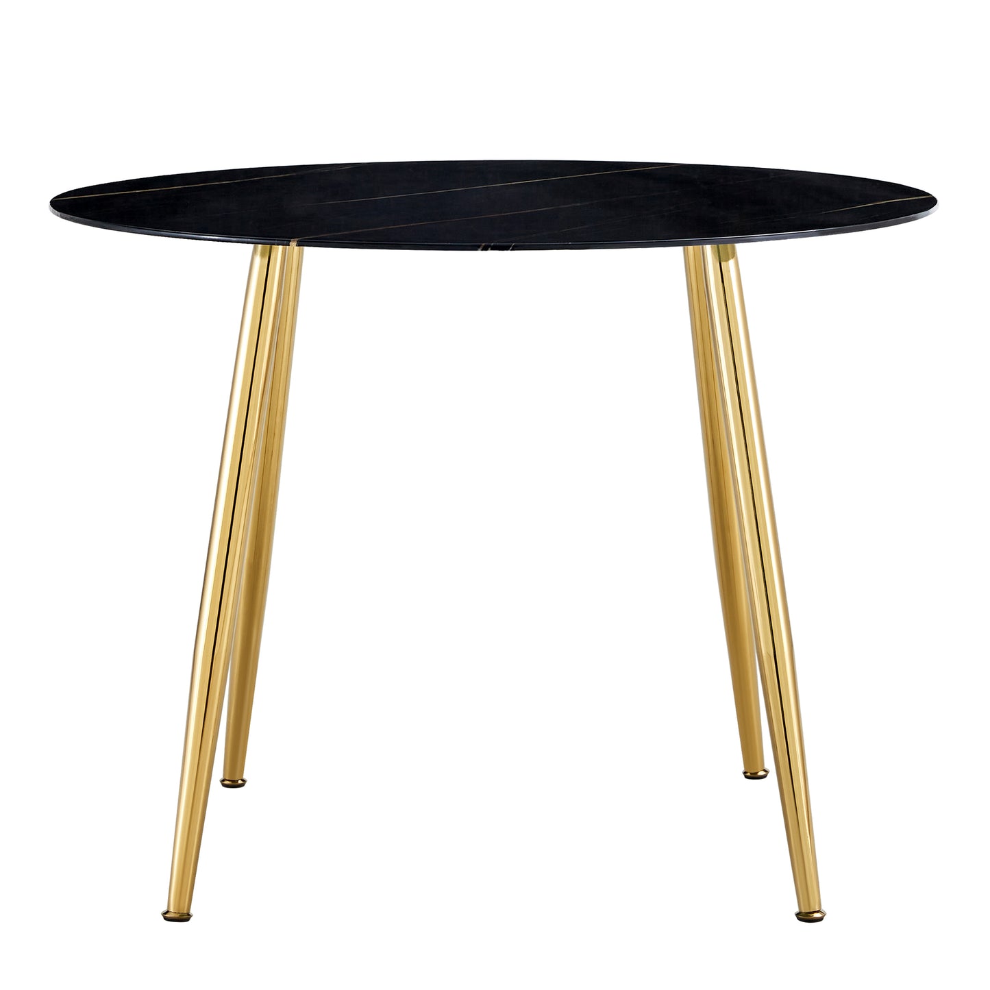40 inches Modern Minimalist Round Black Marbled Glass Coffee Table with Gold Metal Legs_5
