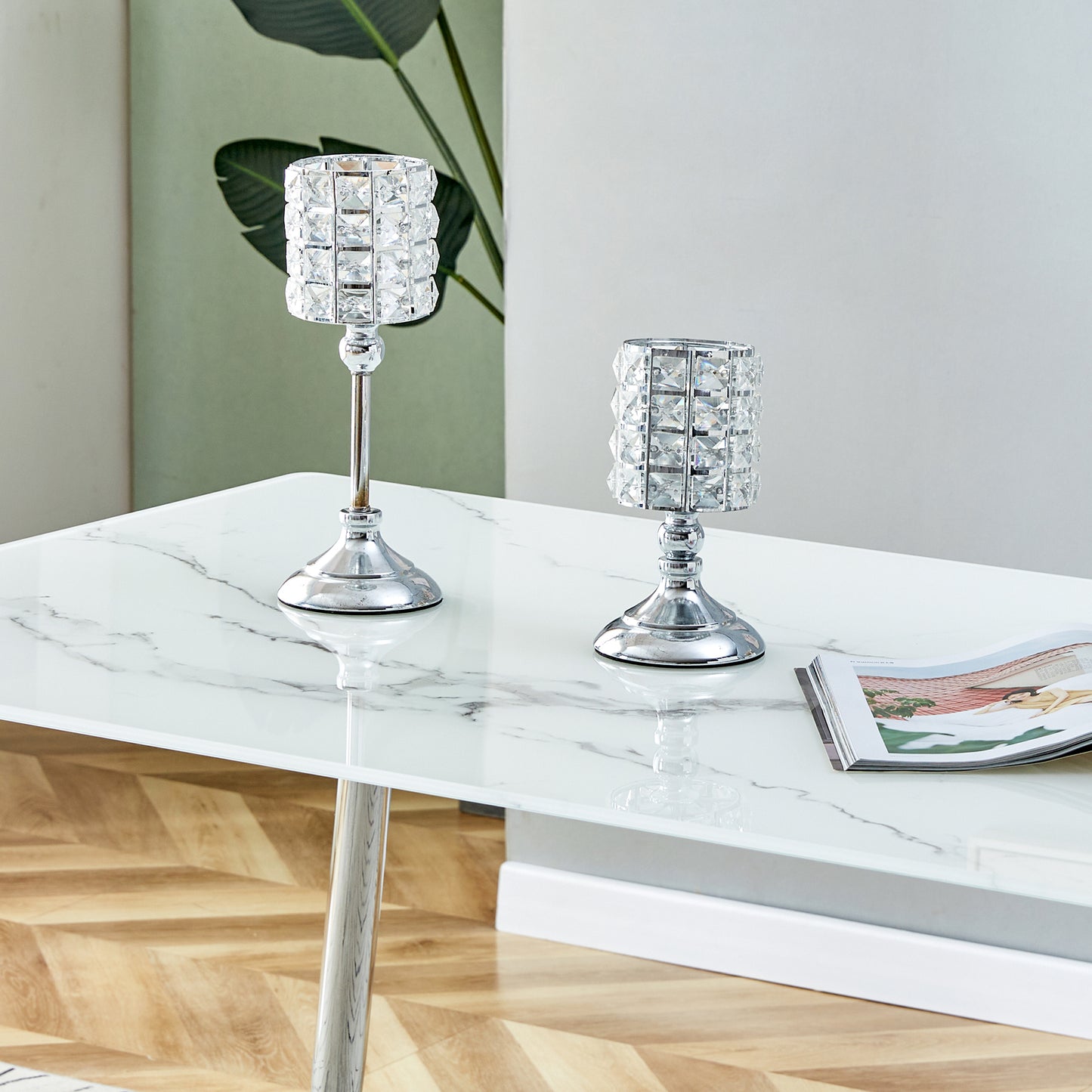 Modern Minimalist Rectangular White Marbled Tempered Glass Desktop with Silver Metal Legs_7