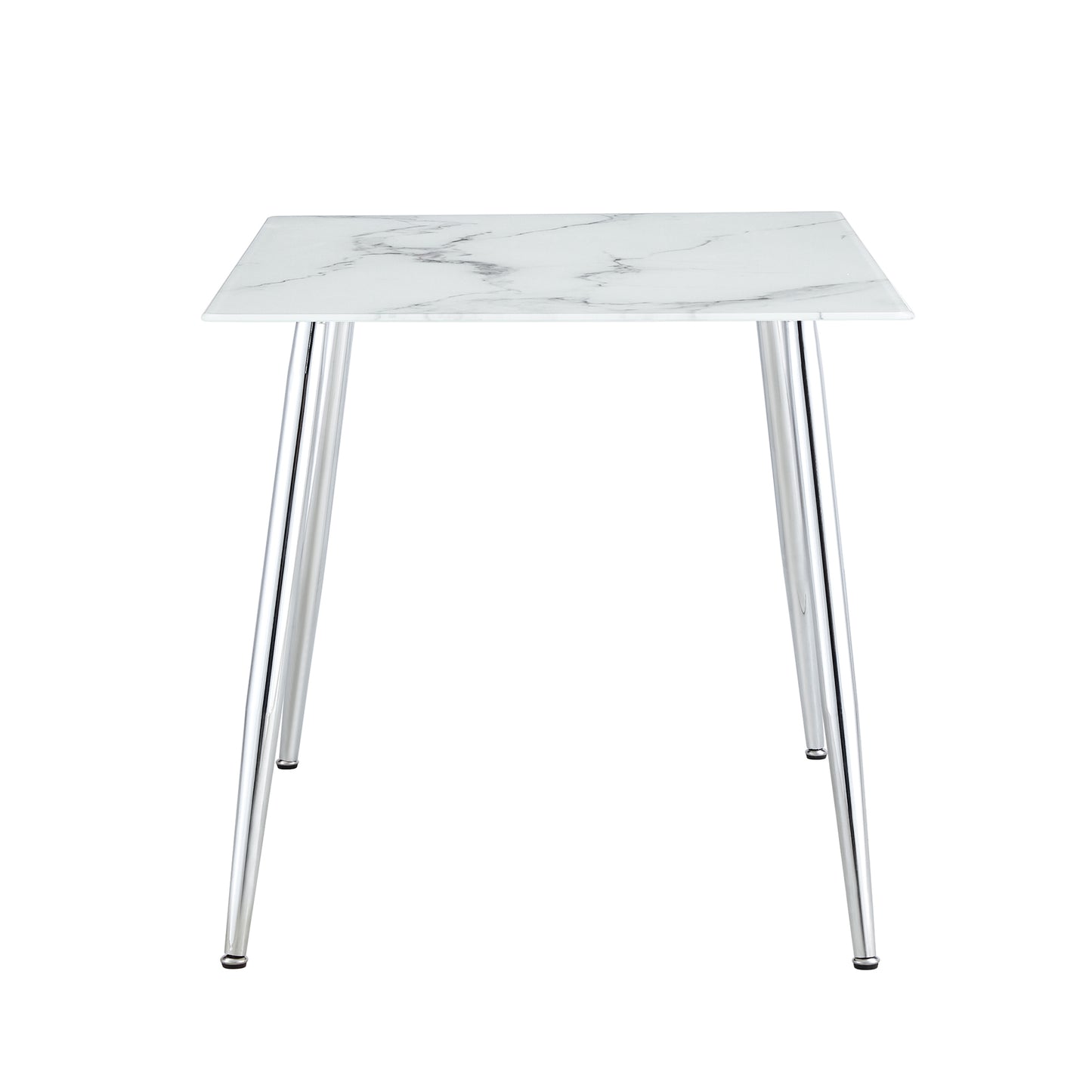 Modern Minimalist Rectangular White Marbled Tempered Glass Desktop with Silver Metal Legs_13