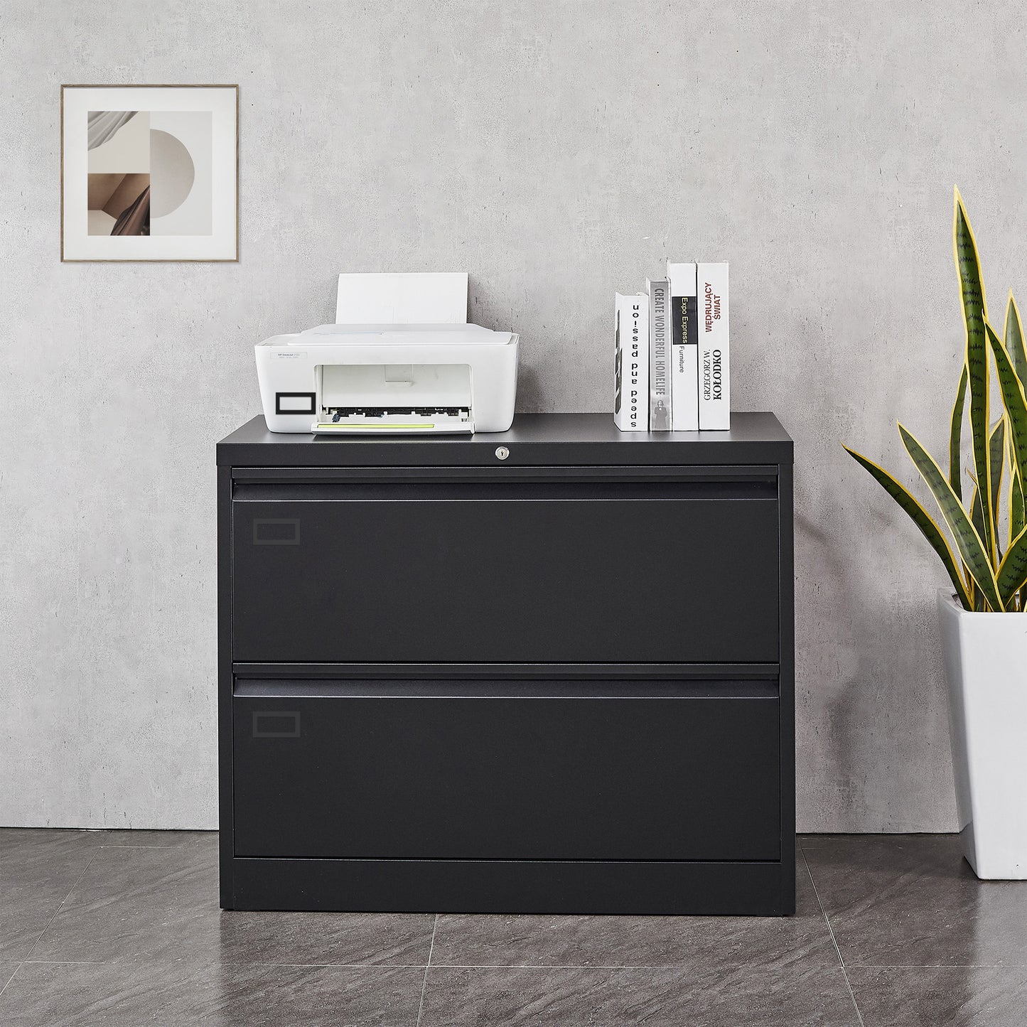 2 Drawer Lateral Metal Filing Cabinet for Legal/Letter A4 Size Documents- Black_4