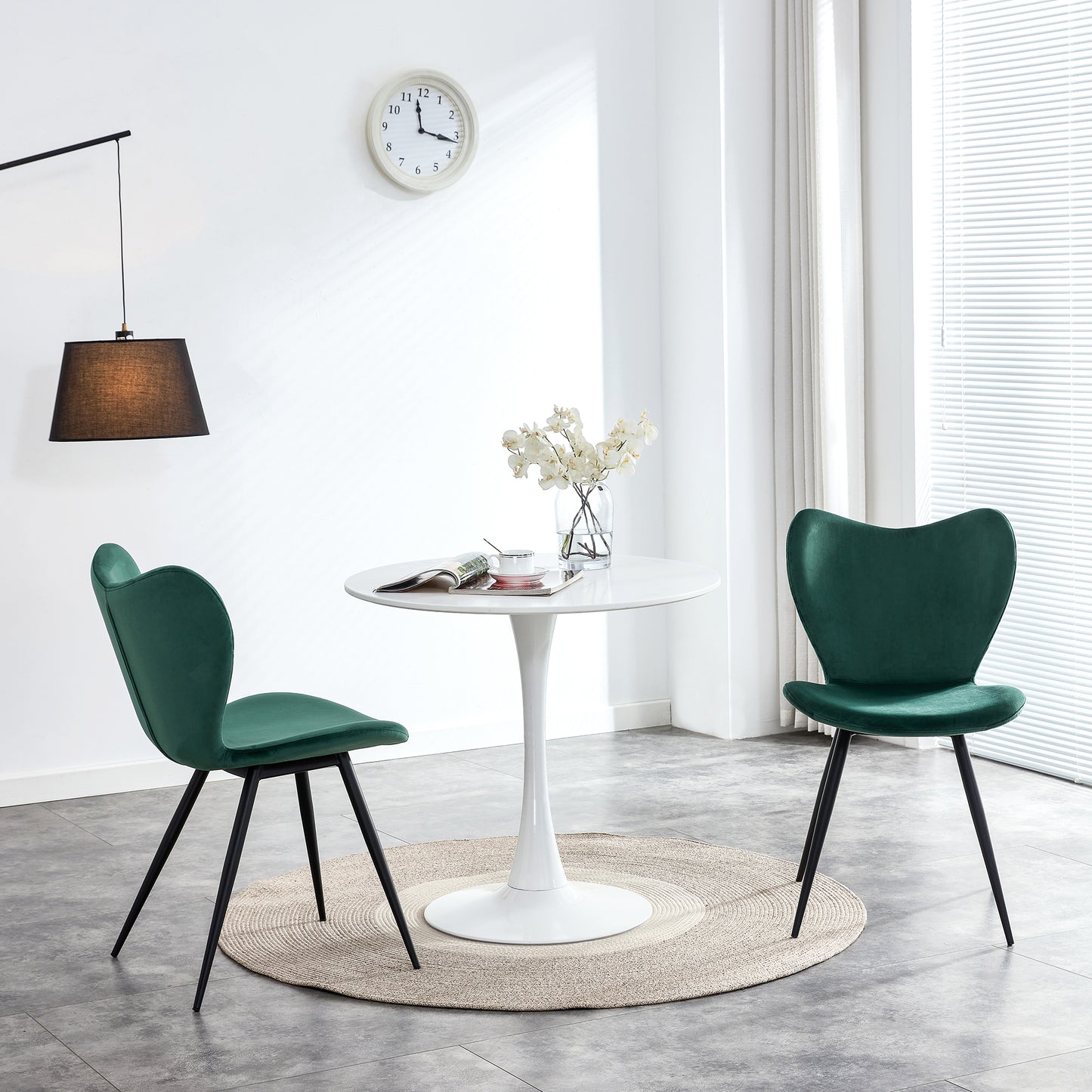 Dark Green Velvet Upholstered Chair Dining Chair with Metal Legs Set of 2_1