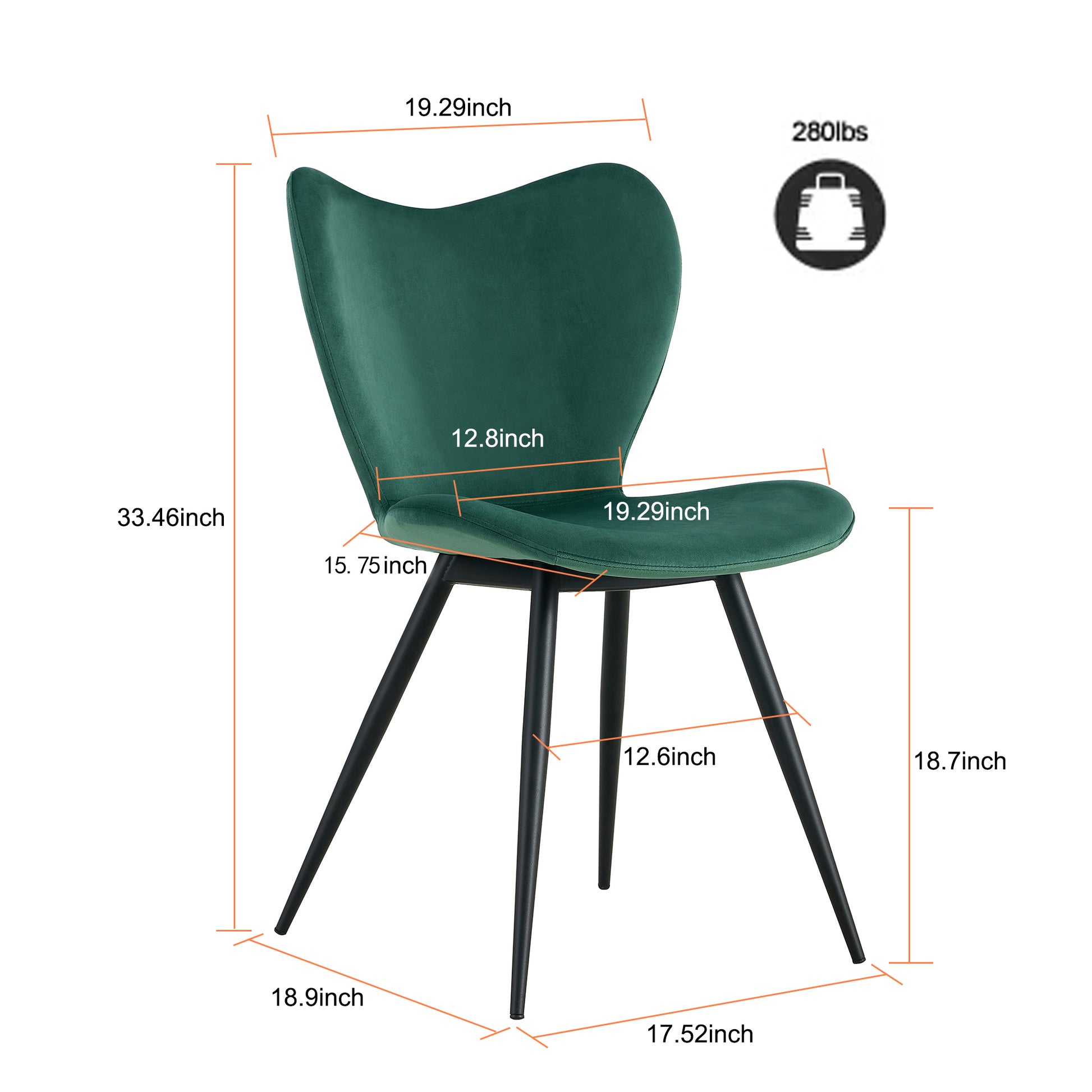 Dark Green Velvet Upholstered Chair Dining Chair with Metal Legs Set of 2_4