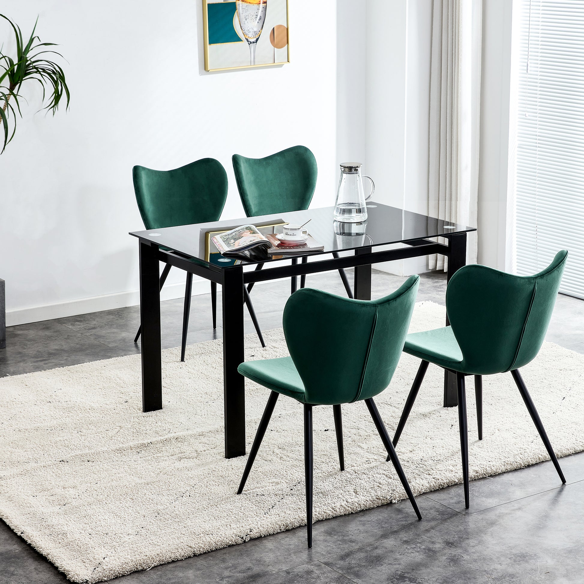 Dark Green Velvet Upholstered Chair Dining Chair with Metal Legs Set of 2_2