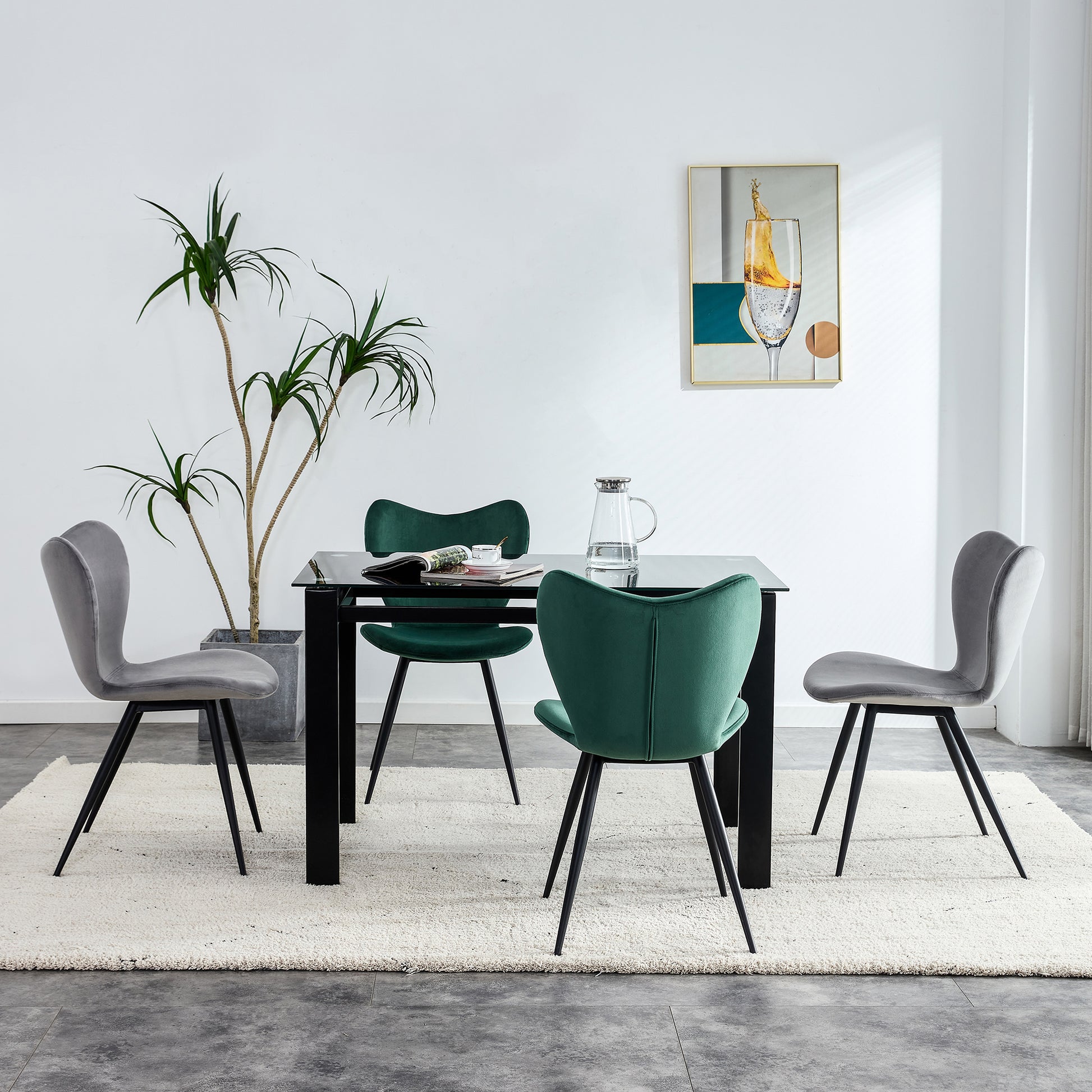 Dark Green Velvet Upholstered Chair Dining Chair with Metal Legs Set of 2_3