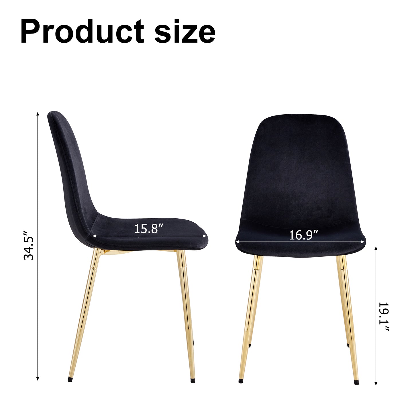 Set of 4 Modern Mid-Century Style Velvet Fabric Upholstered Chairs with Gold Legs- Black_23