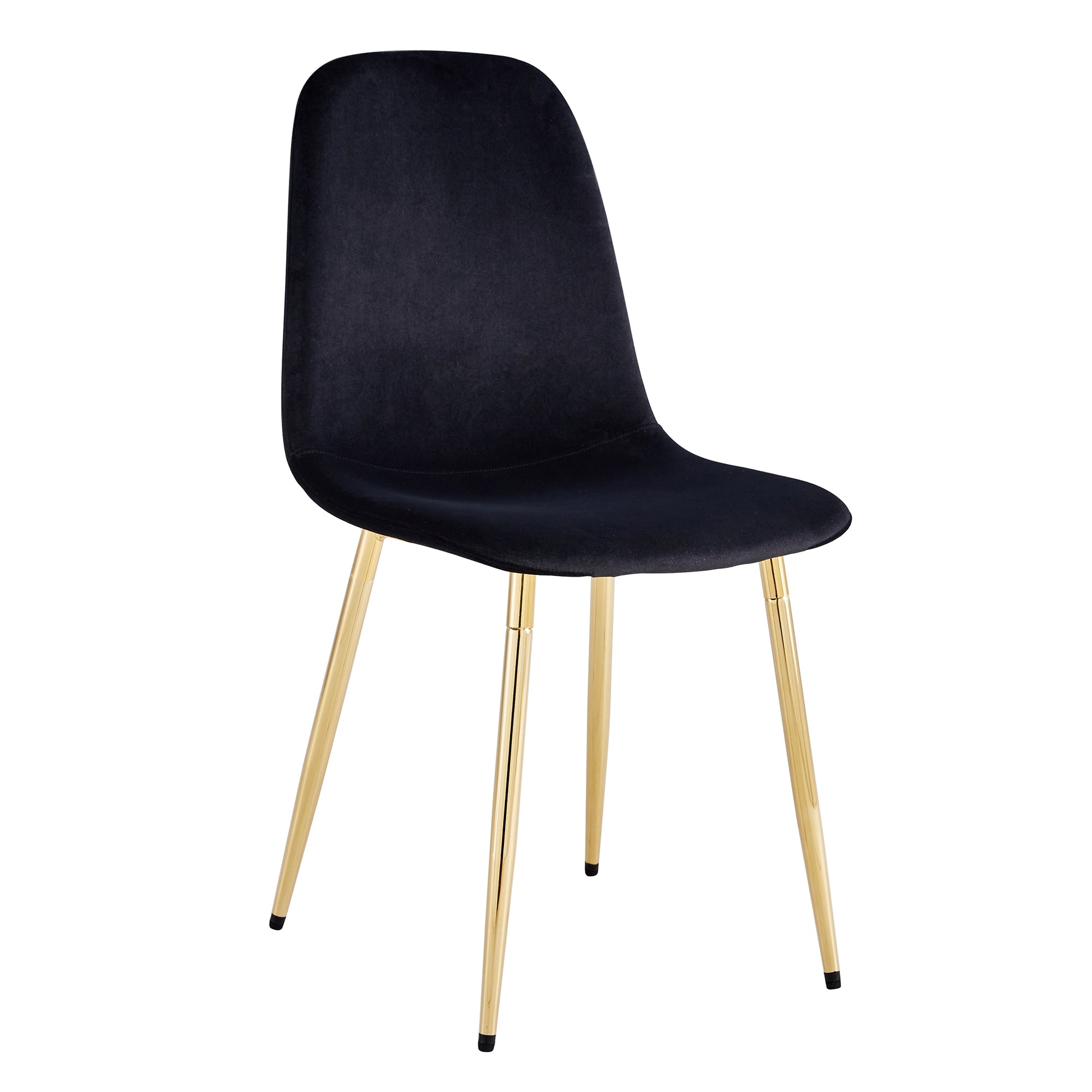 Set of 4 Modern Mid-Century Style Velvet Fabric Upholstered Chairs with Gold Legs- Black_10