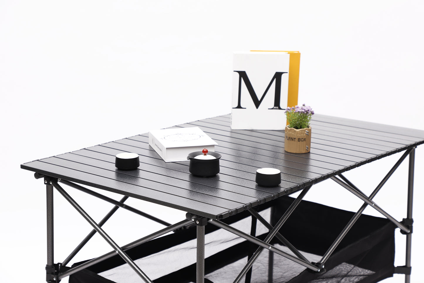 Set of 5 Outdoor Camping Foldable Chair and Roll up Portable Table- Black+Gray_21