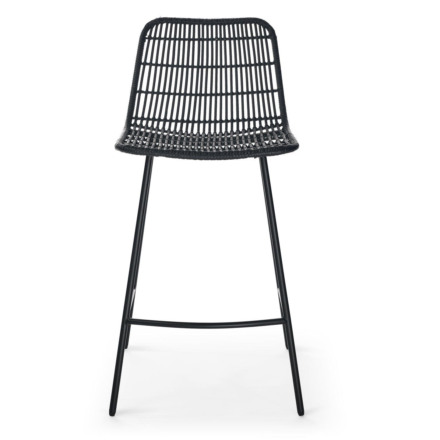 Set of 2 Rattan Wicker Indoor Bar Counter Stools with Steel Legs- Black_2
