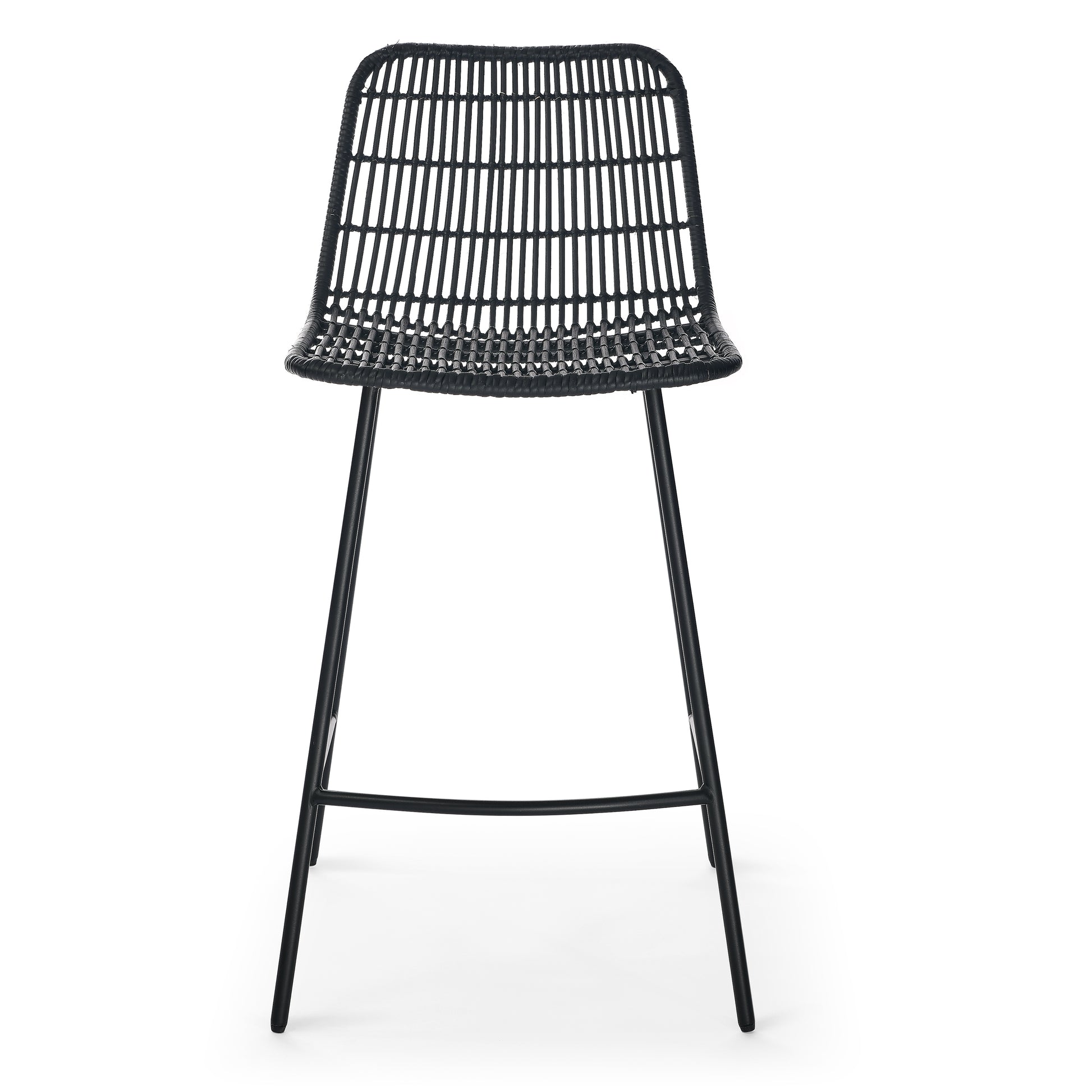 Set of 2 Rattan Wicker Indoor Bar Counter Stools with Steel Legs- Black_2
