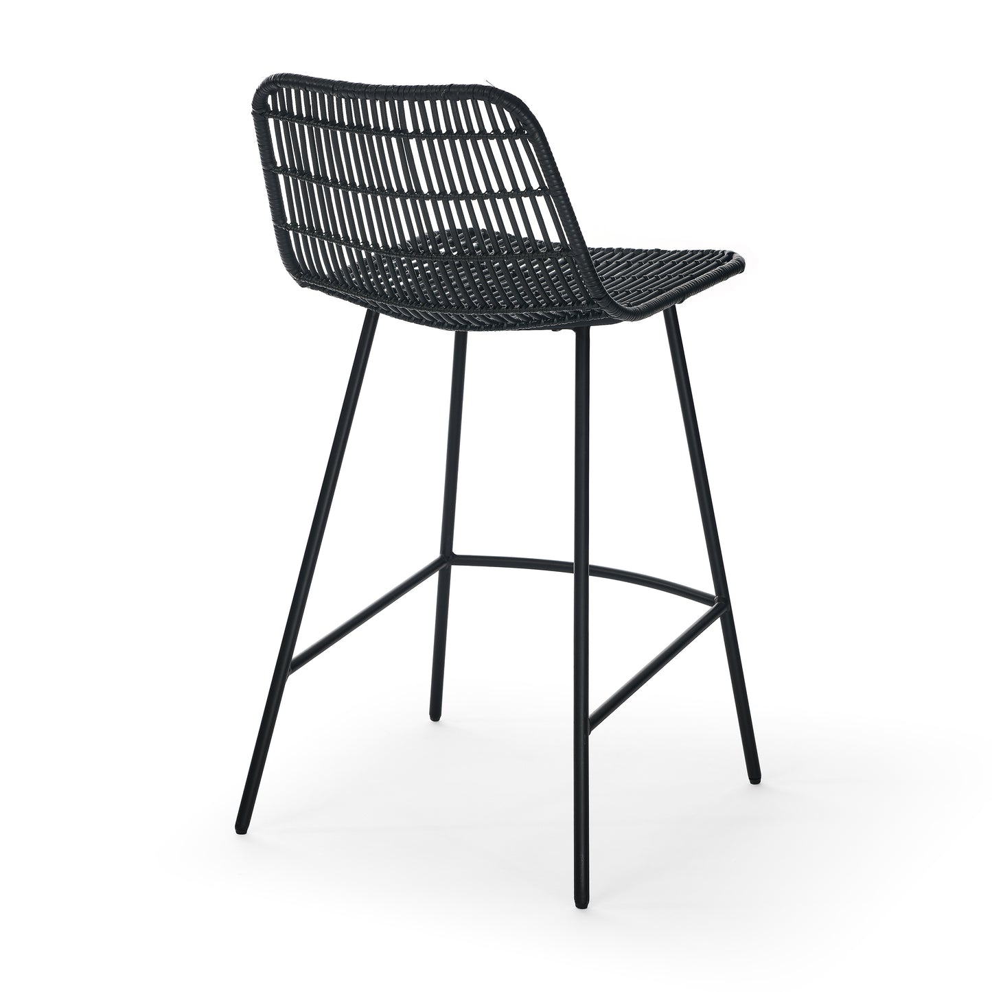 Set of 2 Rattan Wicker Indoor Bar Counter Stools with Steel Legs- Black_4