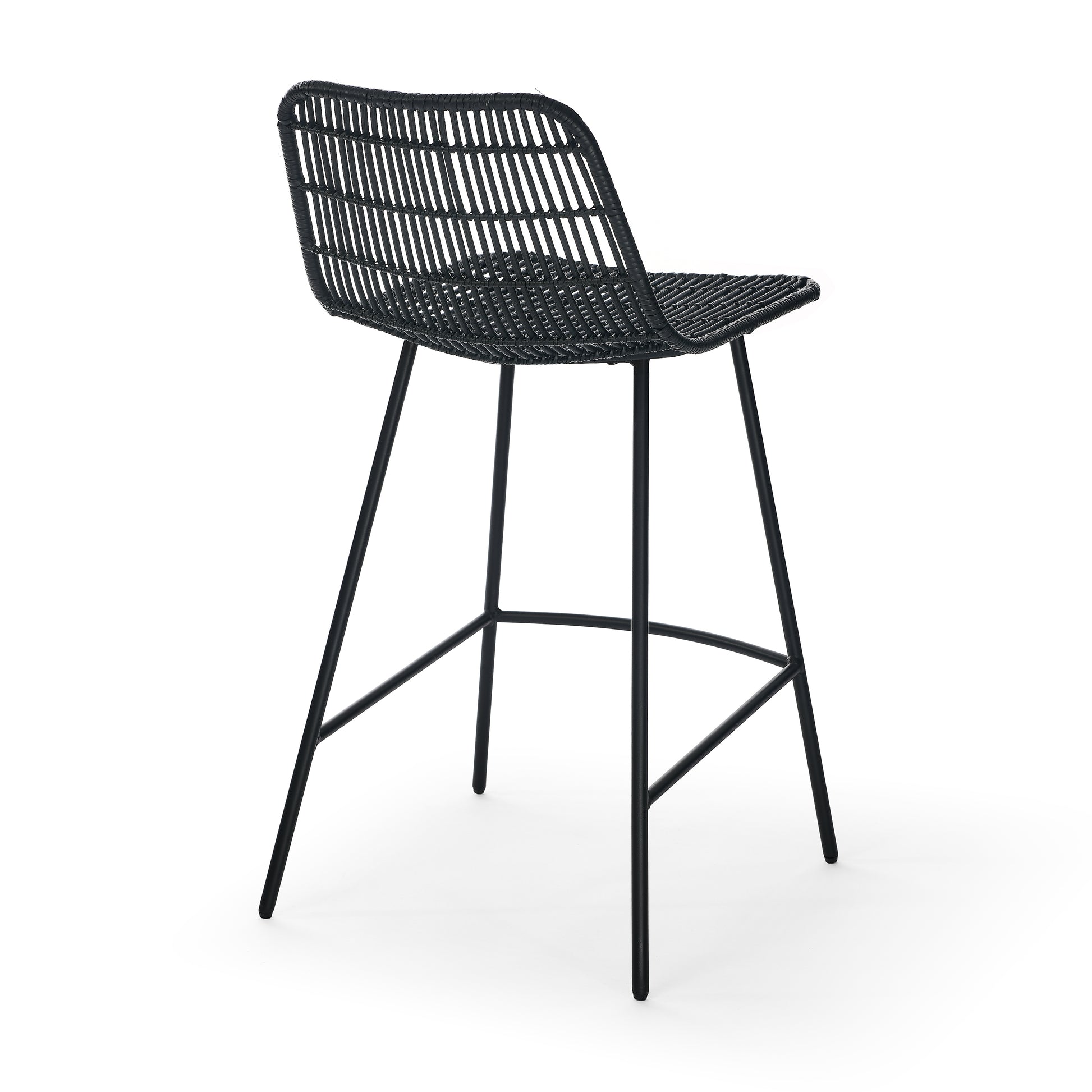 Set of 2 Rattan Wicker Indoor Bar Counter Stools with Steel Legs- Black_4