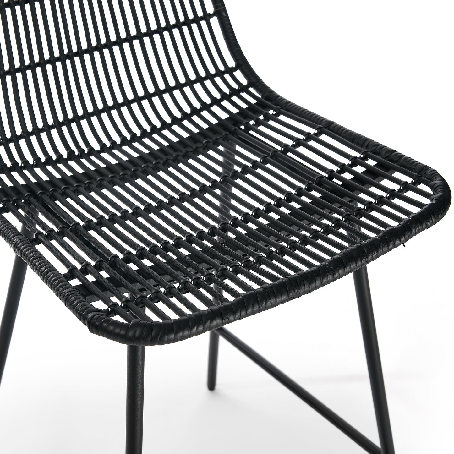 Set of 2 Rattan Wicker Indoor Bar Counter Stools with Steel Legs- Black_6