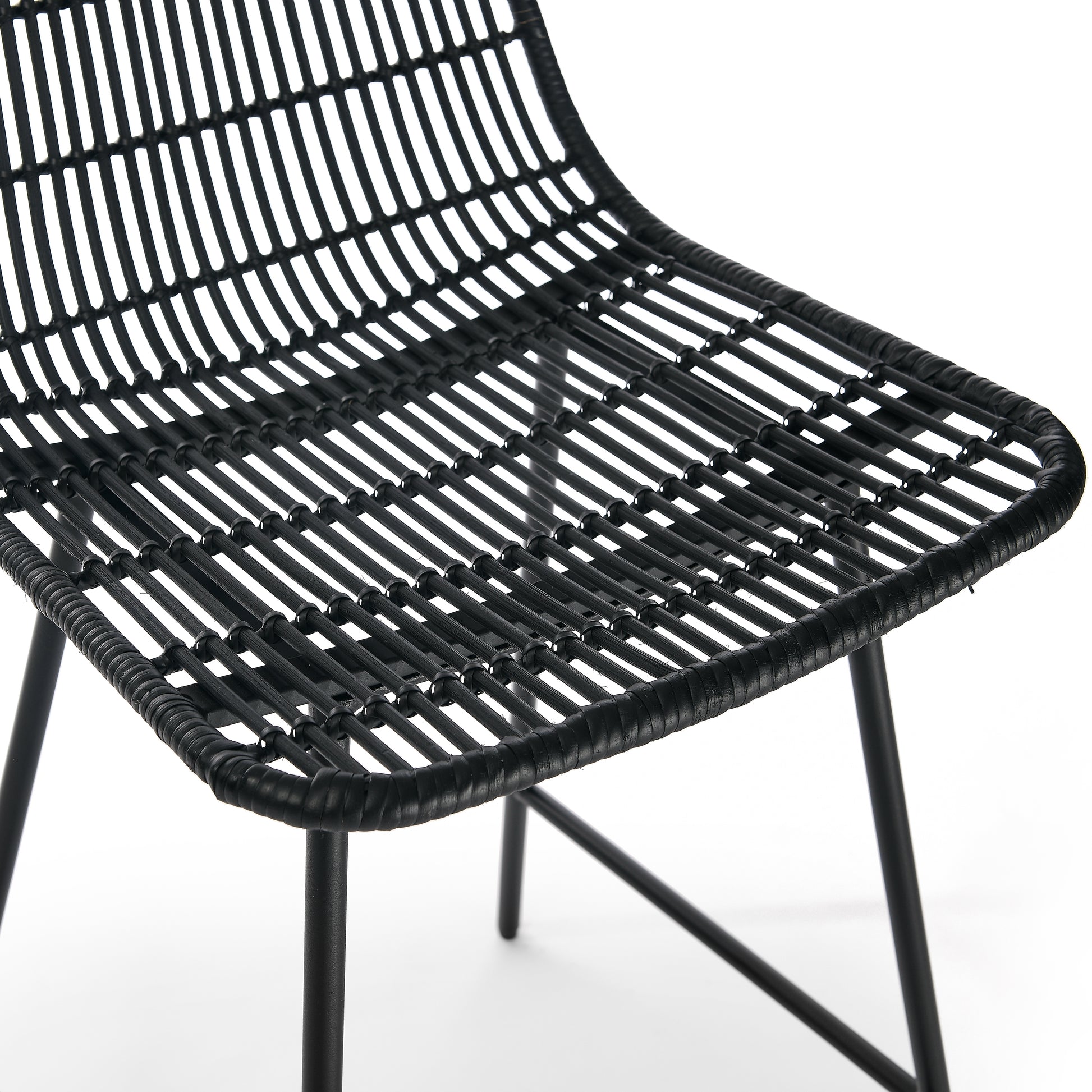 Set of 2 Rattan Wicker Indoor Bar Counter Stools with Steel Legs- Black_6