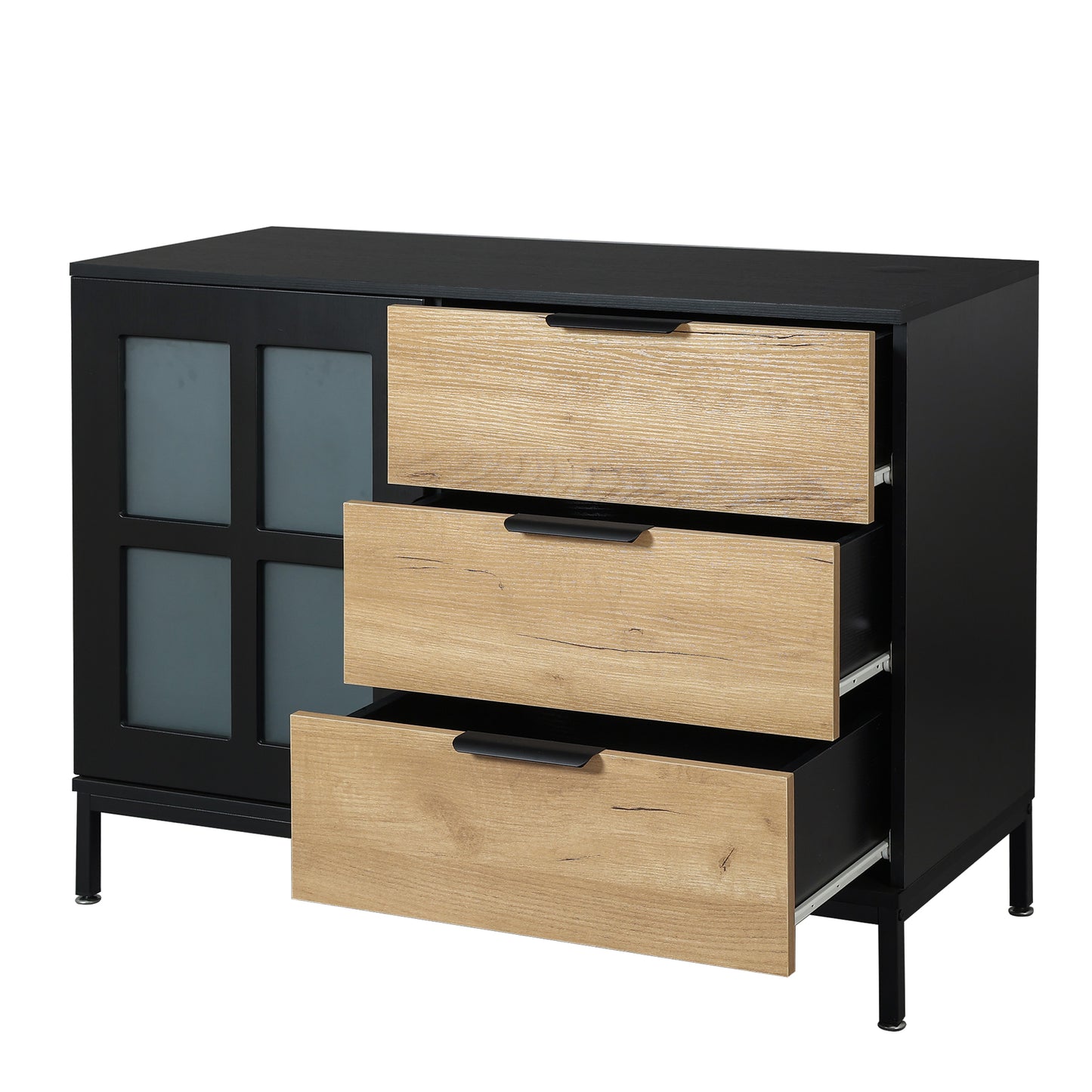 DRESSER CABINET BAR CABINET storge cabinet Glass door side cabinet lockersEmbedded metal handle can be placed in the living room, bedroom, dining room, black+brown_9