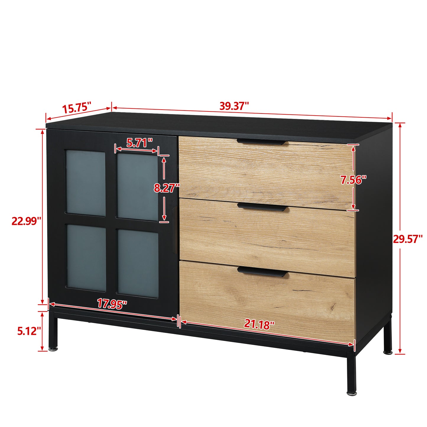 DRESSER CABINET BAR CABINET storge cabinet Glass door side cabinet lockersEmbedded metal handle can be placed in the living room, bedroom, dining room, black+brown_6