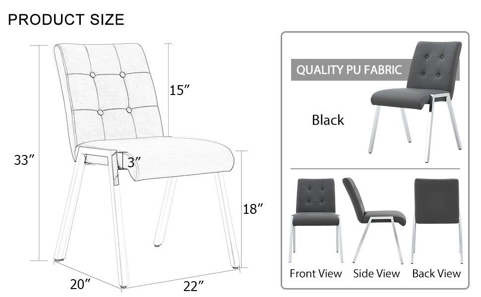 4 pcs Grid Armless Faux Leather High Back Upholstered Padded Dining Chairs- Grey_13