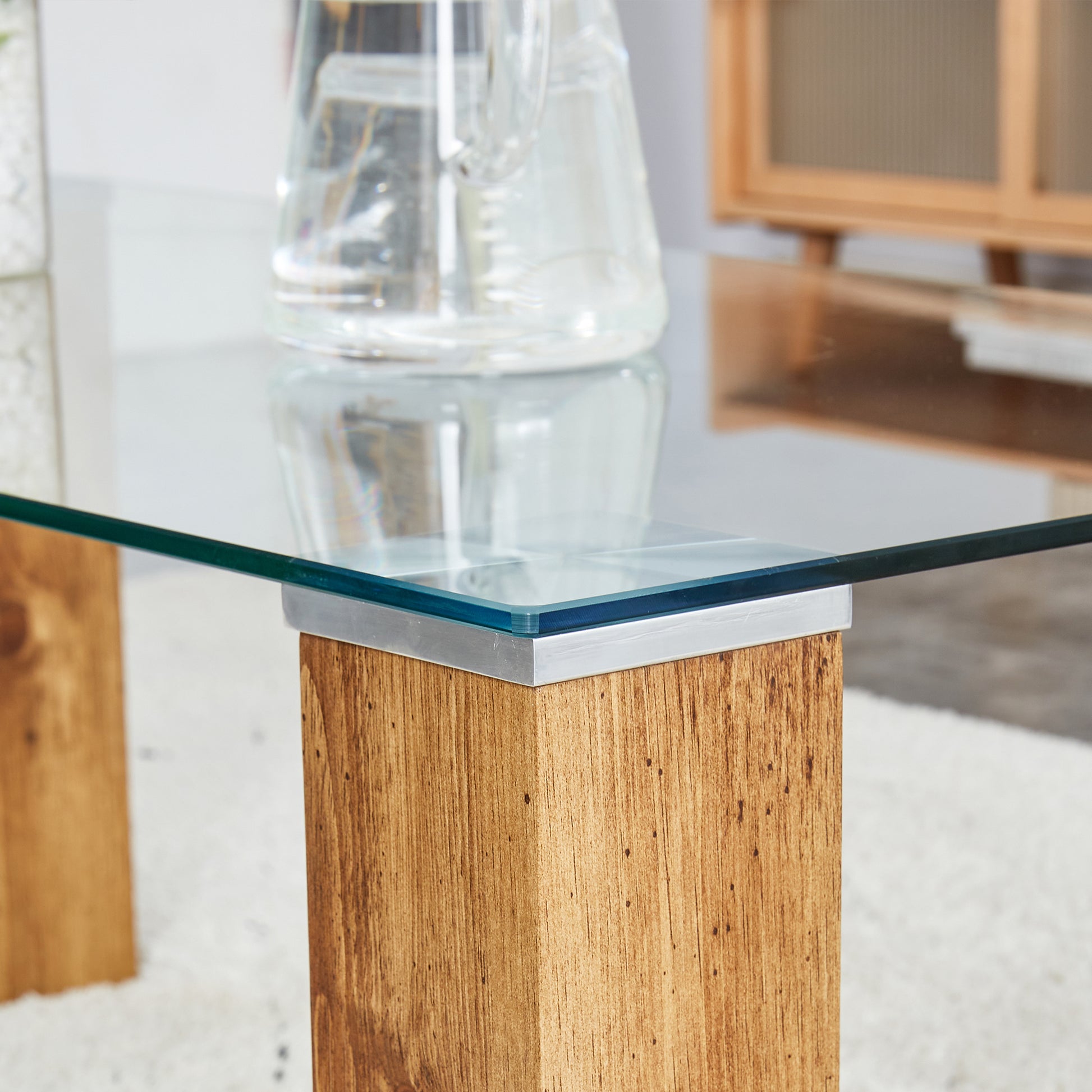 Modern Designed Glass-Top Transparent Rectangular Coffee Table with MDF Legs_11