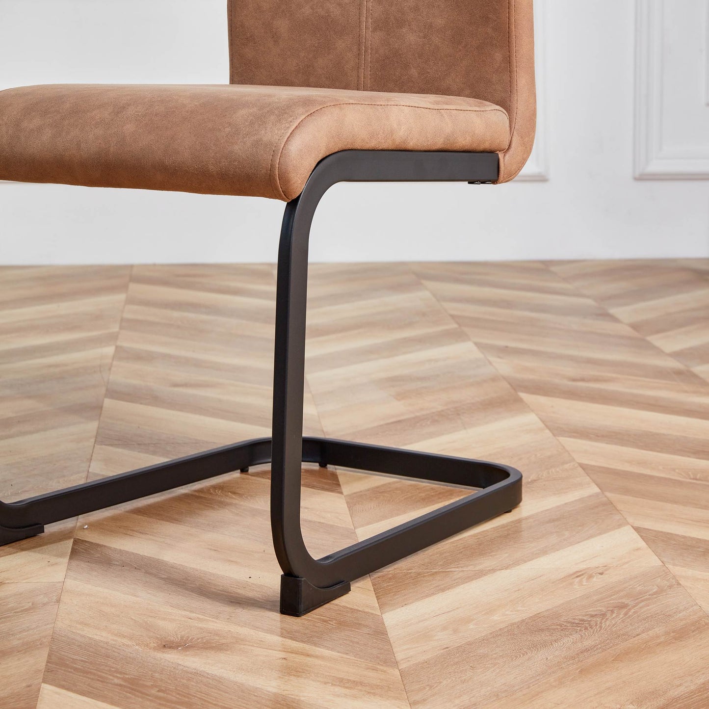 Set of 4 Modern High Back Upholstered Side Chair with C-shaped Legs- Brown, Black_7