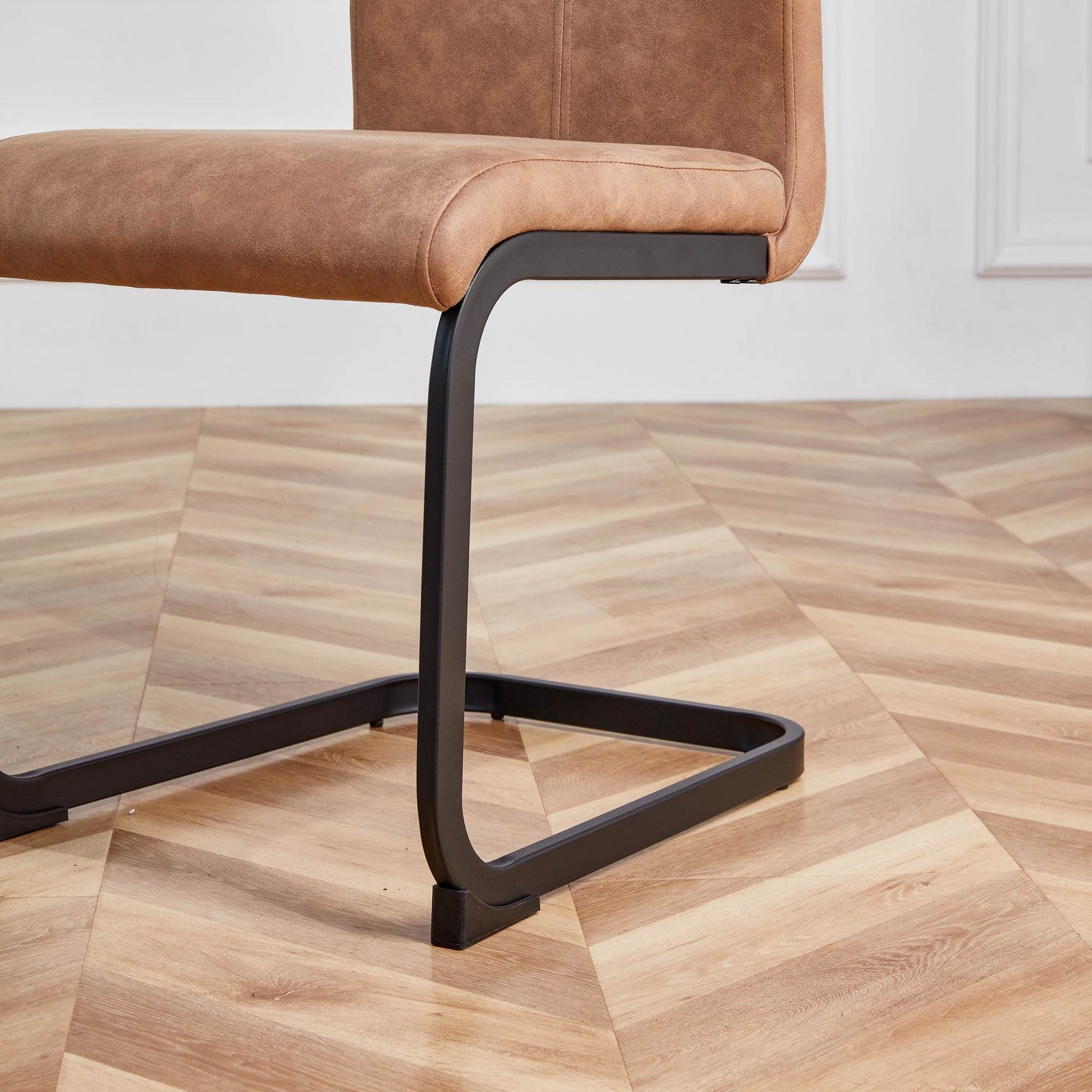 Set of 4 Modern High Back Upholstered Side Chair with C-shaped Legs- Brown, Black_7
