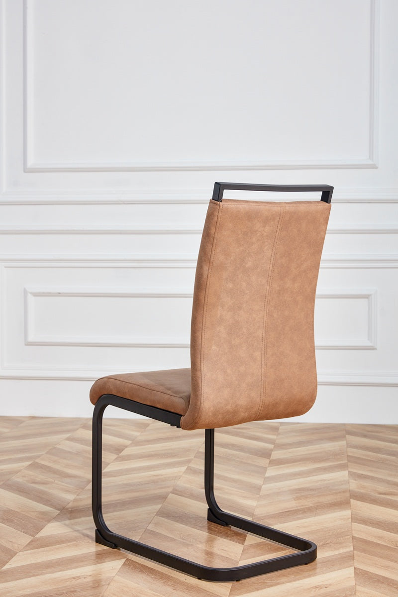 Set of 4 Modern High Back Upholstered Side Chair with C-shaped Legs- Brown, Black_11