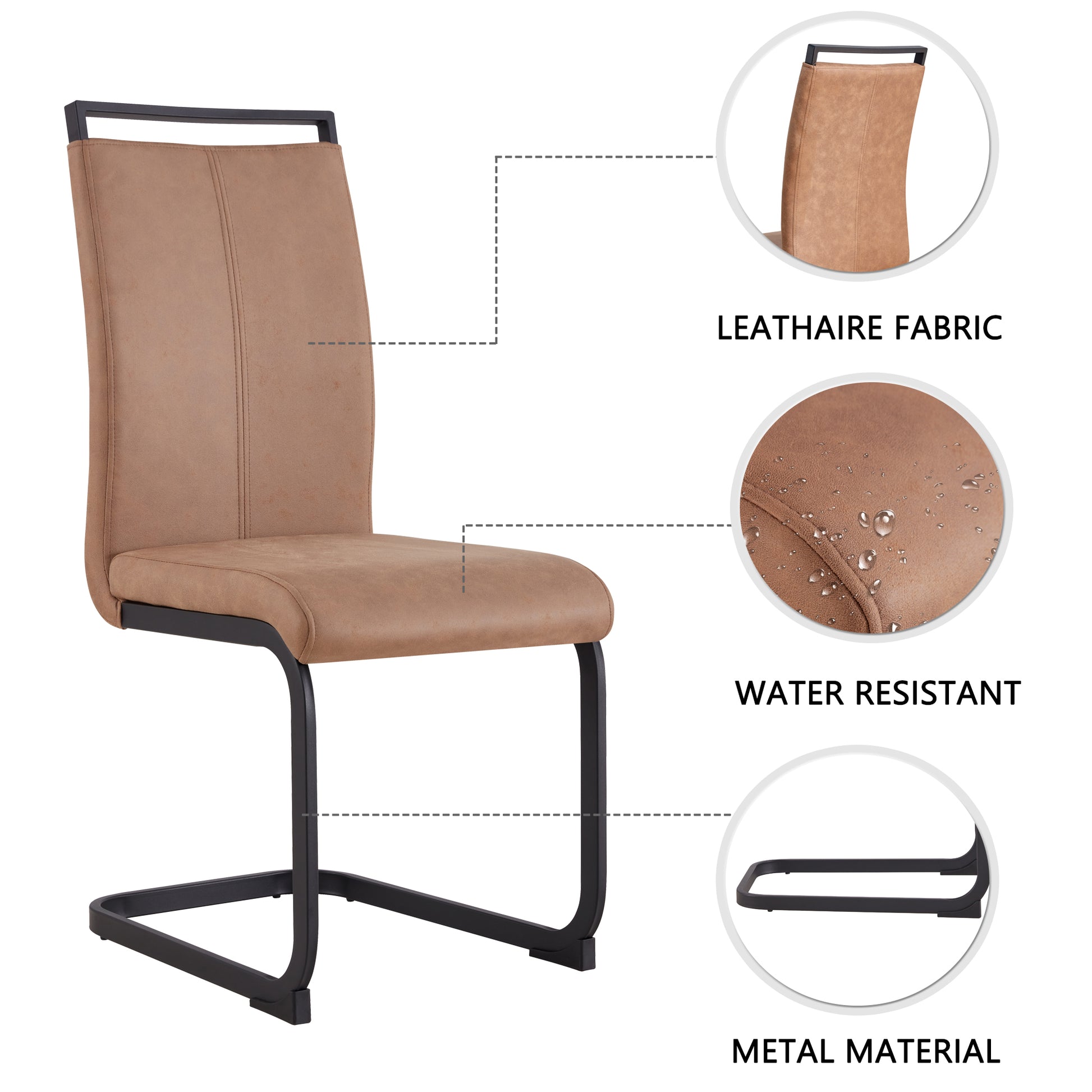 Set of 4 Modern High Back Upholstered Side Chair with C-shaped Legs- Brown, Black_19