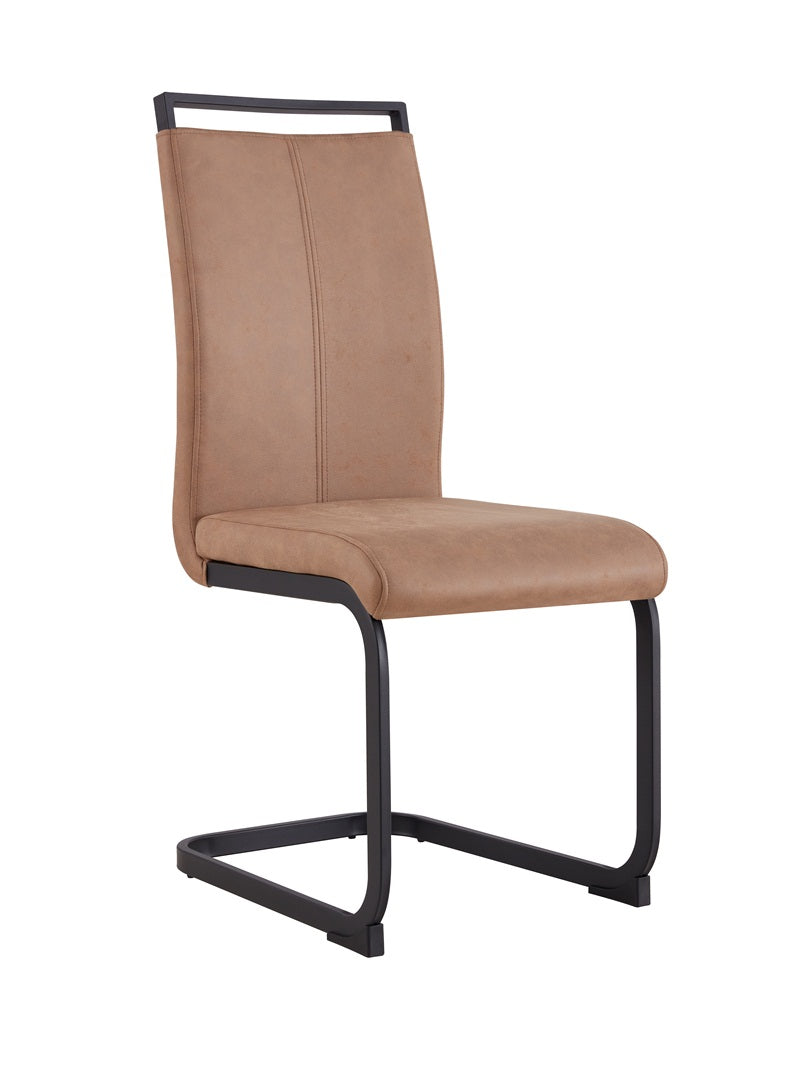 Set of 4 Modern High Back Upholstered Side Chair with C-shaped Legs- Brown, Black_15