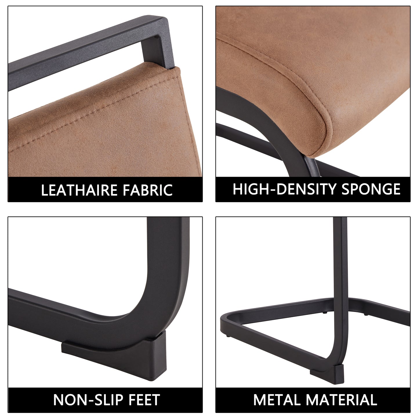 Set of 4 Modern High Back Upholstered Side Chair with C-shaped Legs- Brown, Black_23