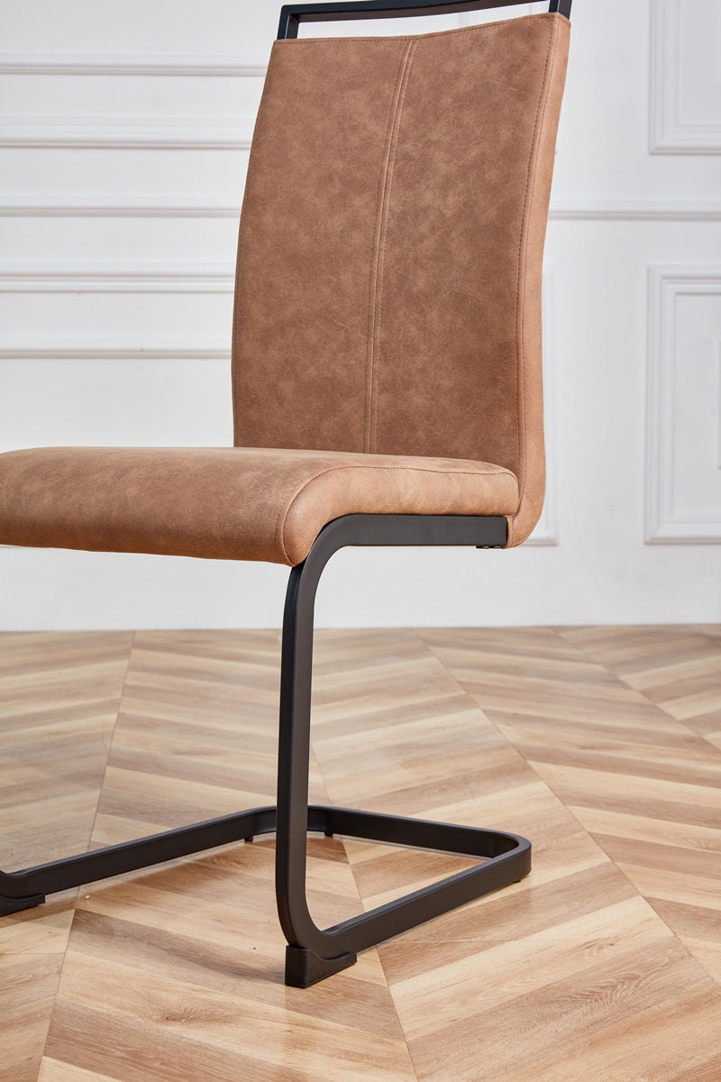 Set of 4 Modern High Back Upholstered Side Chair with C-shaped Legs- Brown, Black_12