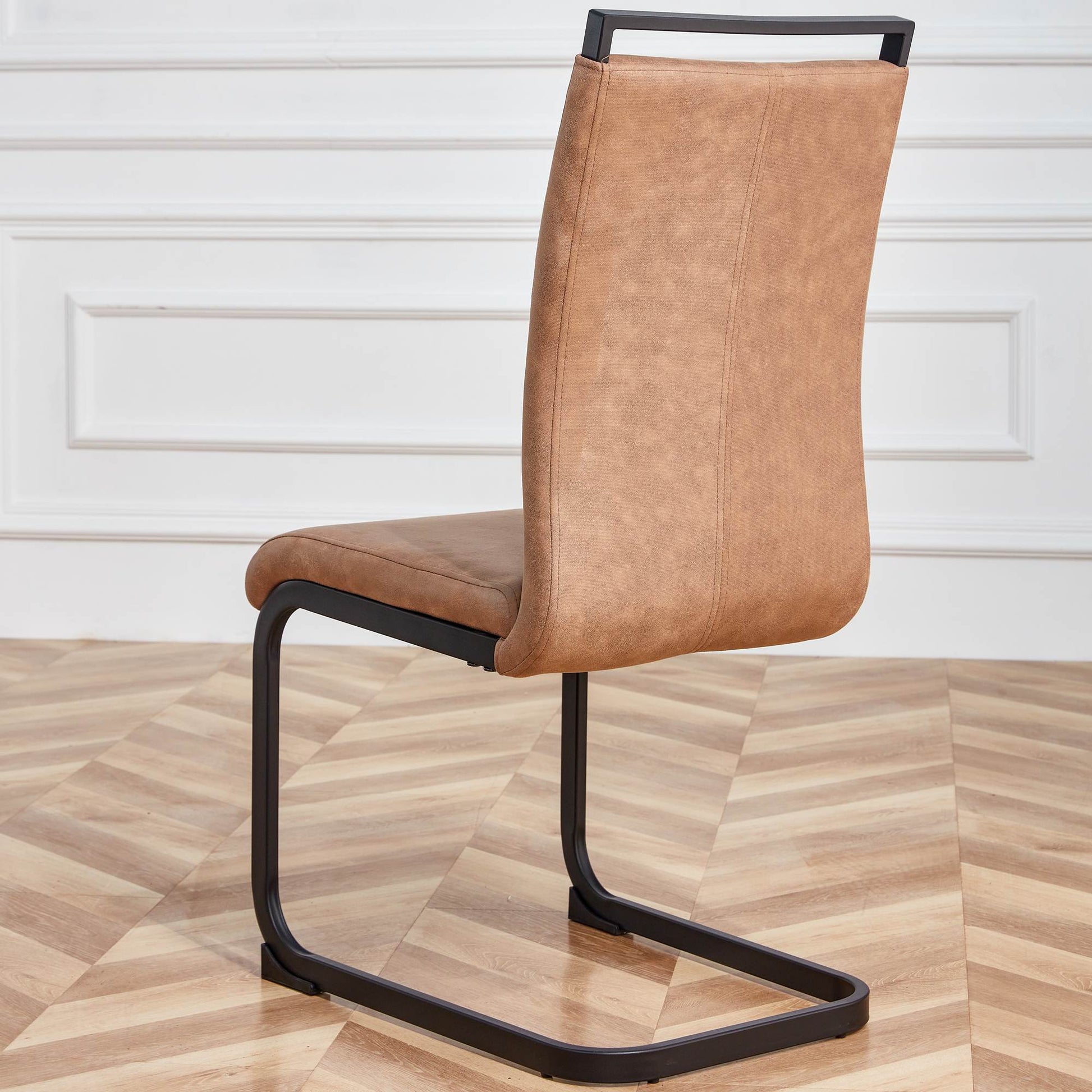 Set of 4 Modern High Back Upholstered Side Chair with C-shaped Legs- Brown, Black_8