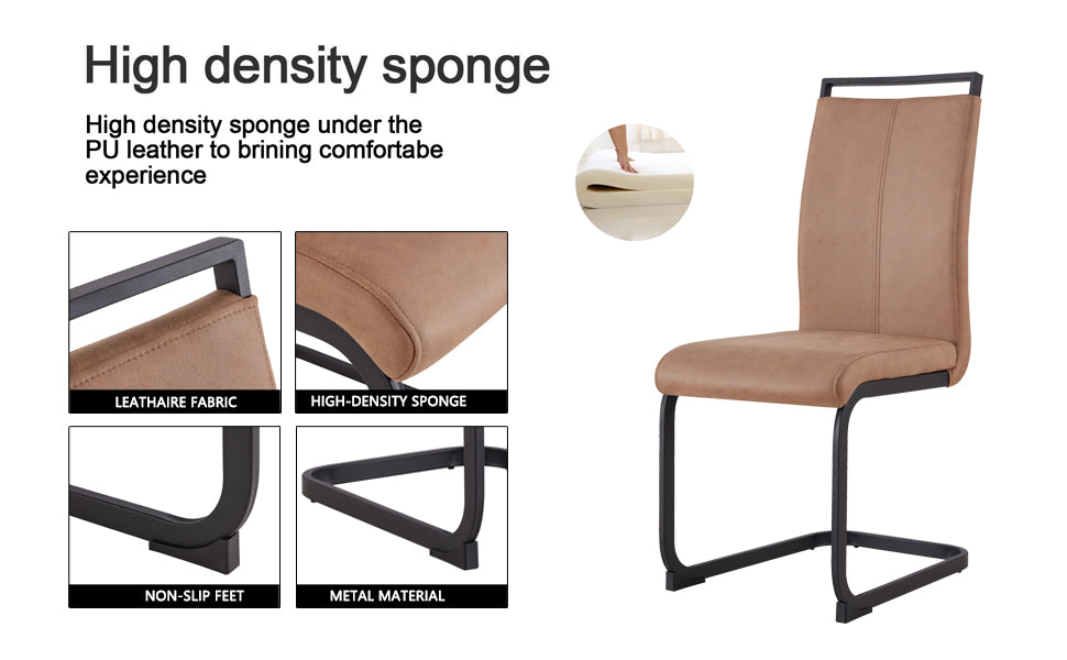 Set of 4 Modern High Back Upholstered Side Chair with C-shaped Legs- Brown, Black_22