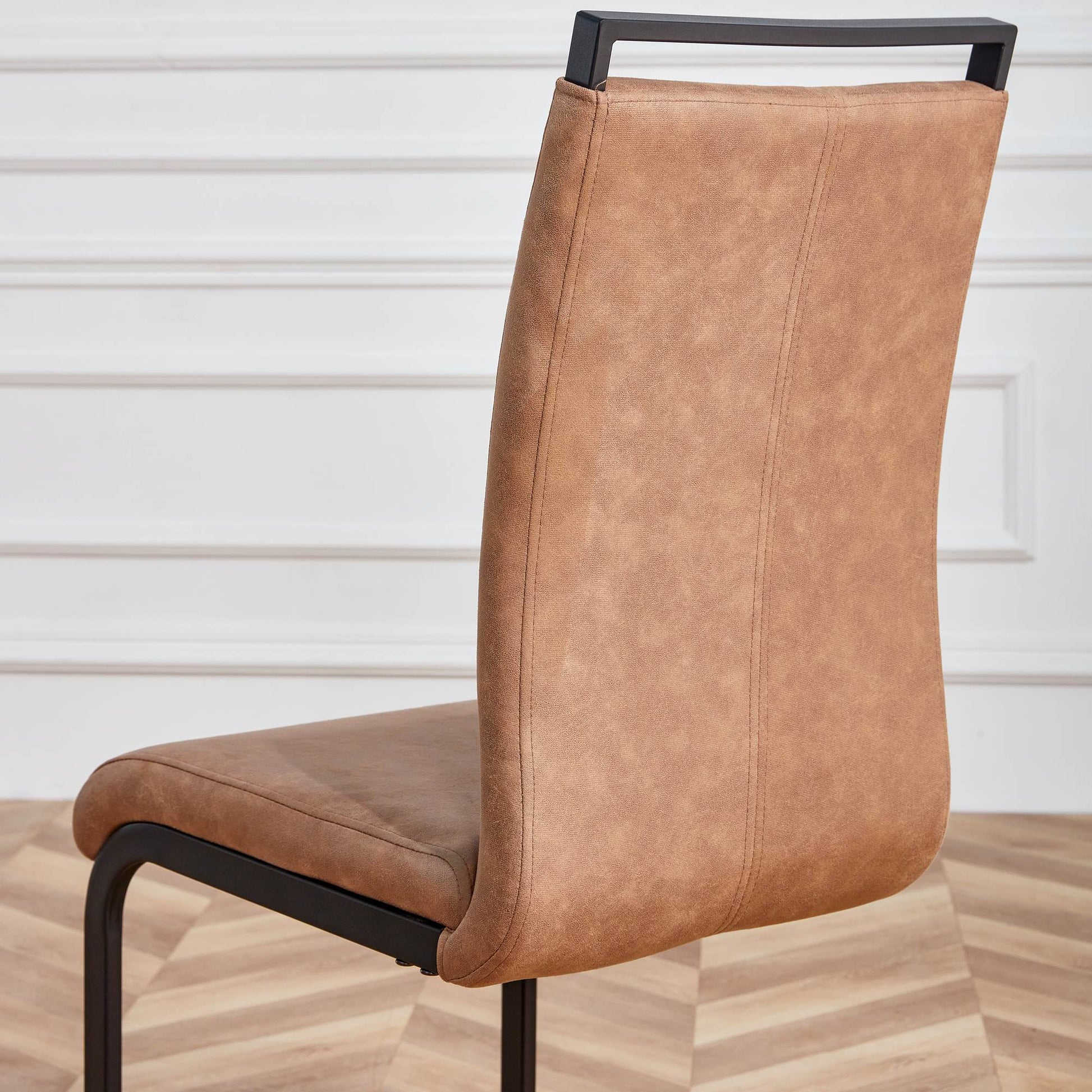 Set of 4 Modern High Back Upholstered Side Chair with C-shaped Legs- Brown, Black_9