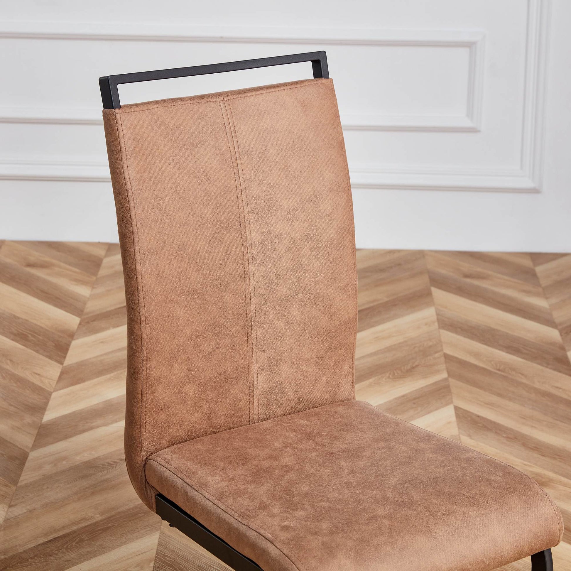 Set of 4 Modern High Back Upholstered Side Chair with C-shaped Legs- Brown, Black_10