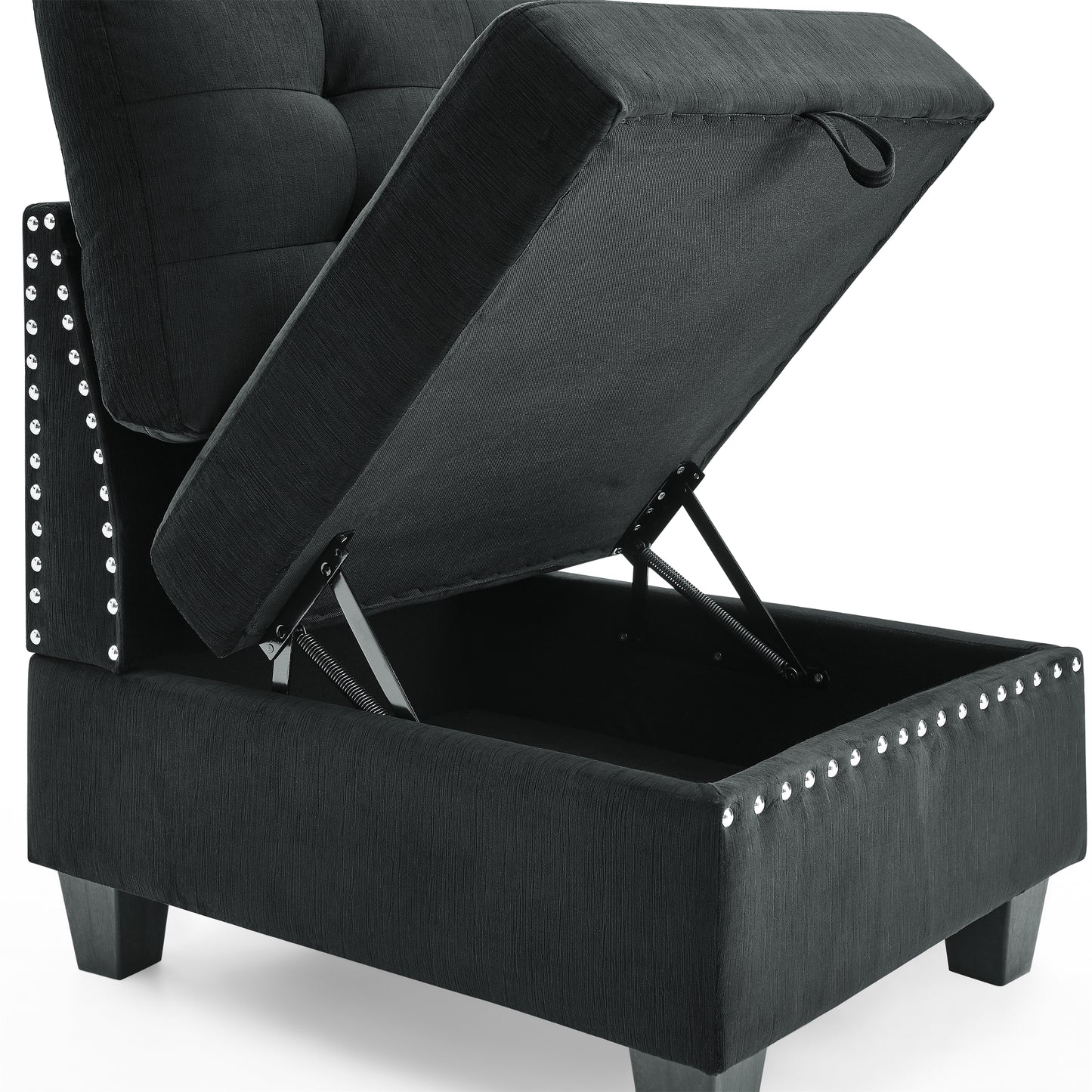 Single Chair for L-Shape Modular Sectional Sofa Couch Reversible Combination Ottoman- Black_7