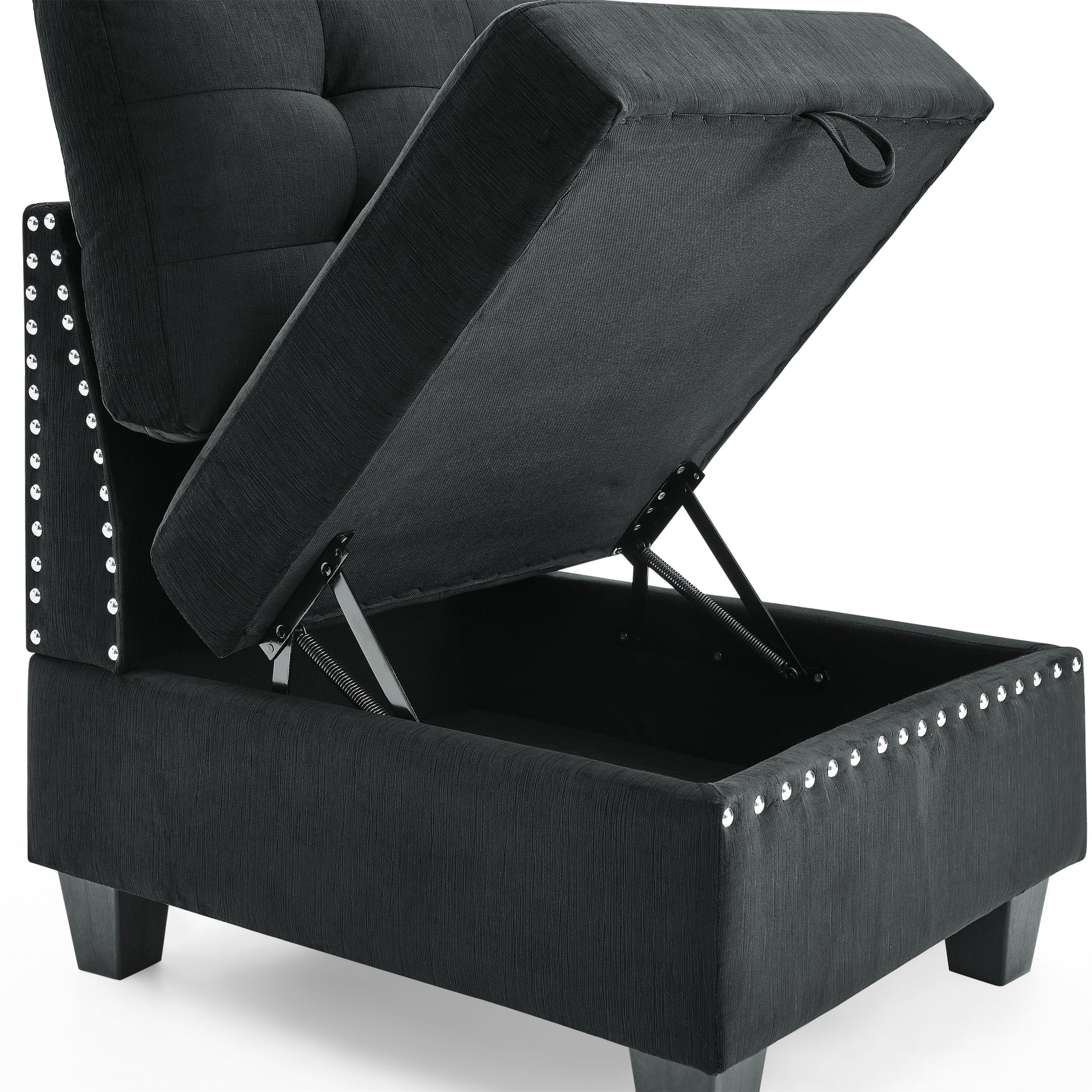 Single Chair for L-Shape Modular Sectional Sofa Couch Reversible Combination Ottoman- Black_7