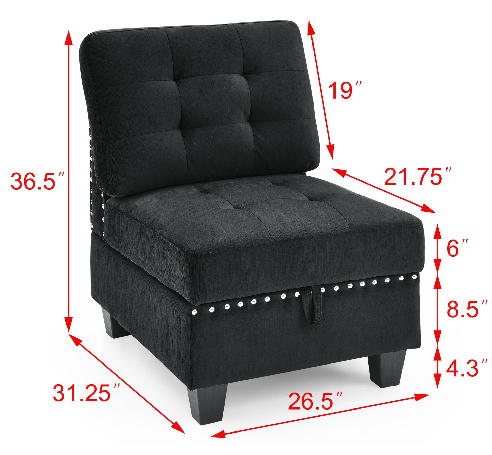 Single Chair for L-Shape Modular Sectional Sofa Couch Reversible Combination Ottoman- Black_6